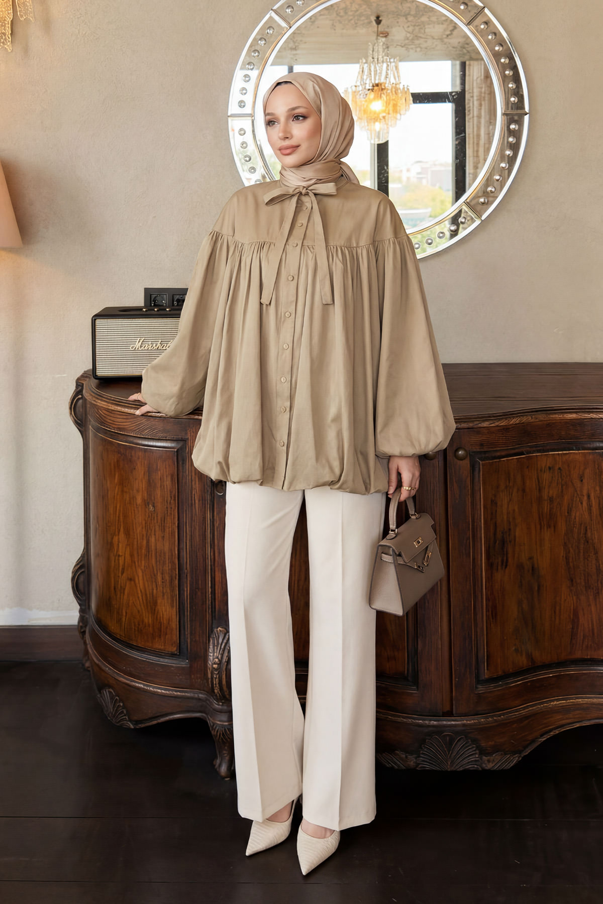 Yaka Kuşaklı Tunik Y0088 - VİZON |  