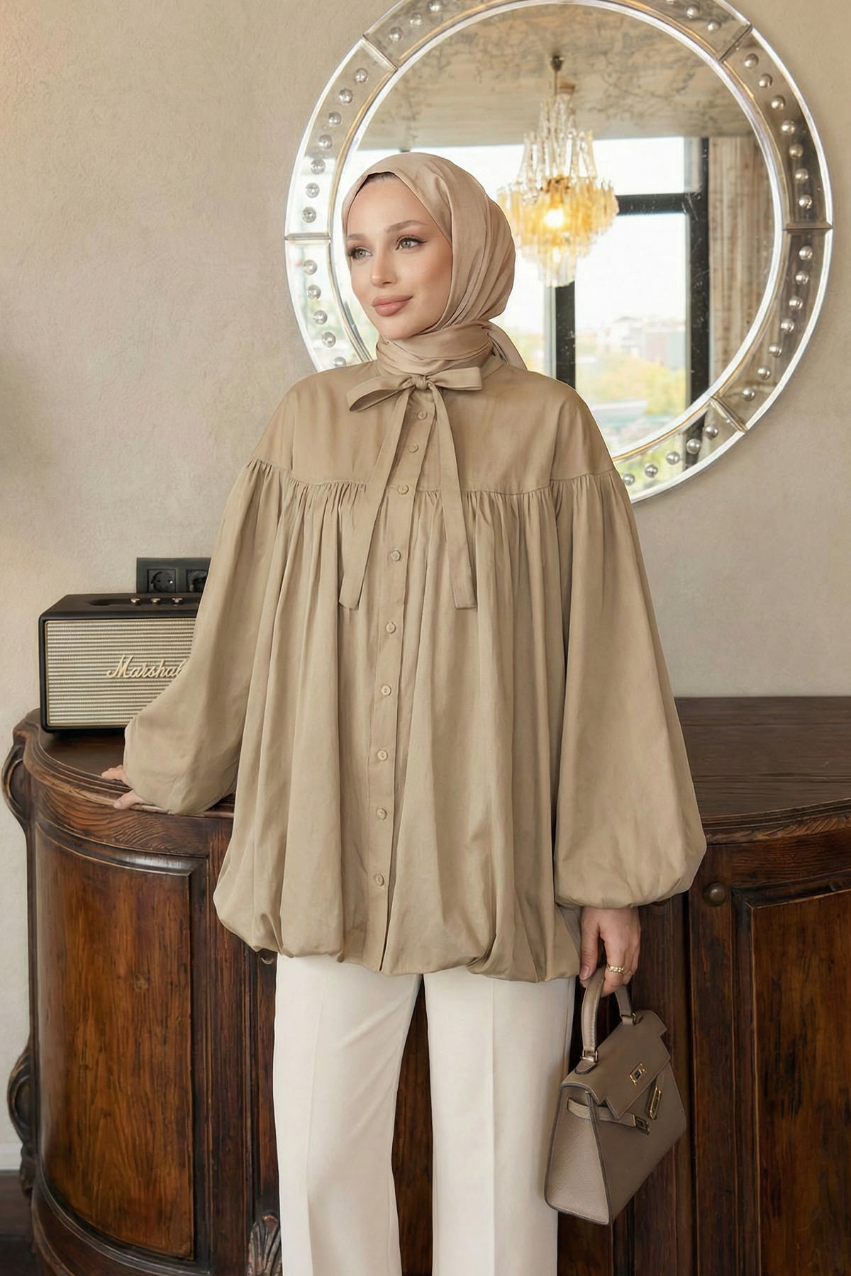 Yaka Kuşaklı Tunik Y0088 - VİZON |  