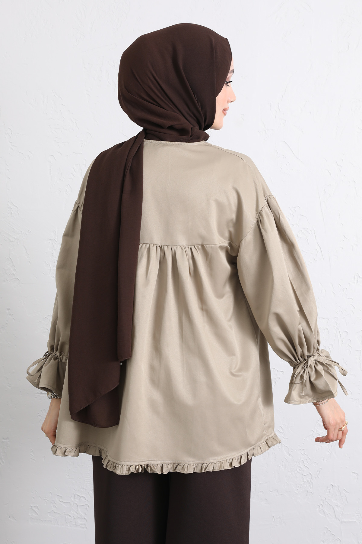 Kol Büzgülü Fırfırlı Gömlek Y0093 - HAKİ |  