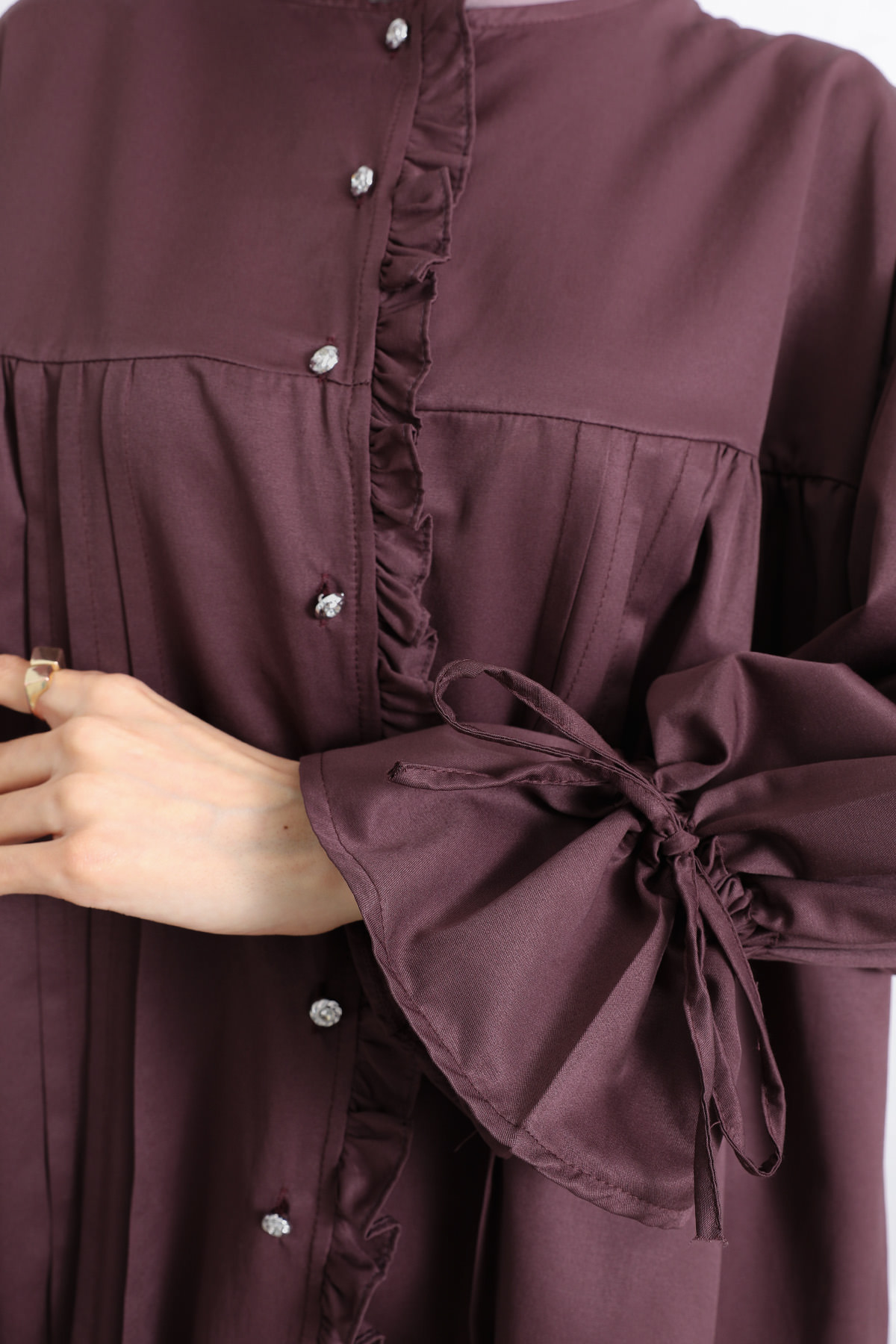 Kol Büzgülü Fırfırlı Gömlek Y0093 - MÜRDÜM |  