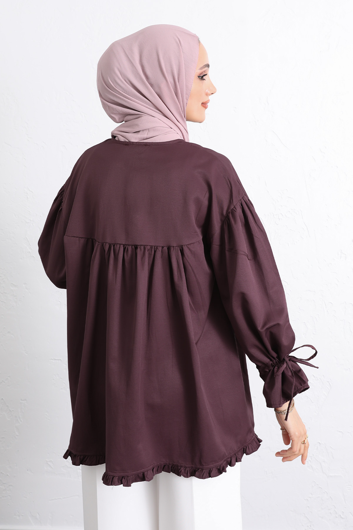 Kol Büzgülü Fırfırlı Gömlek Y0093 - MÜRDÜM |  