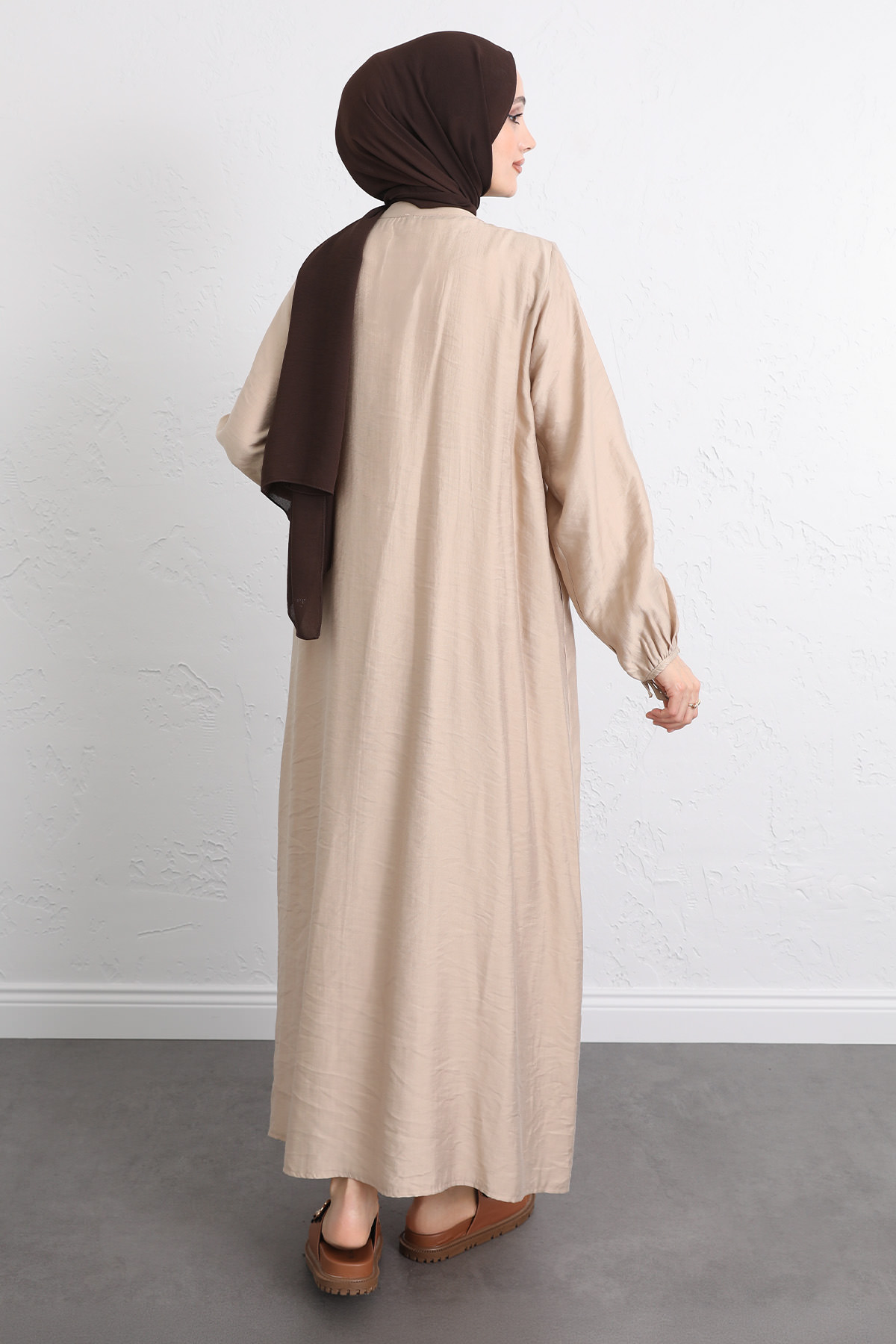 Önü Nervürlü Elbise Y0094 - BEJ |  