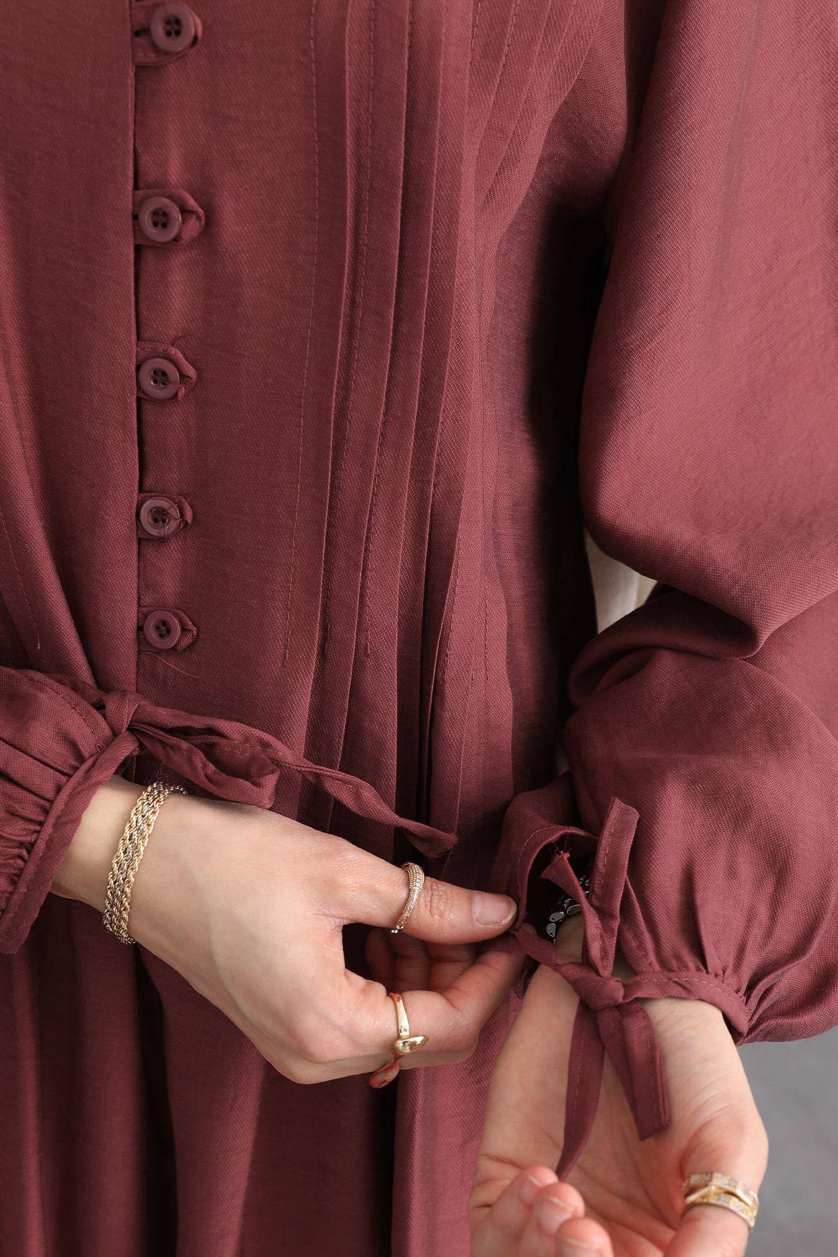 Önü Nervürlü Elbise Y0094 - BORDO |  