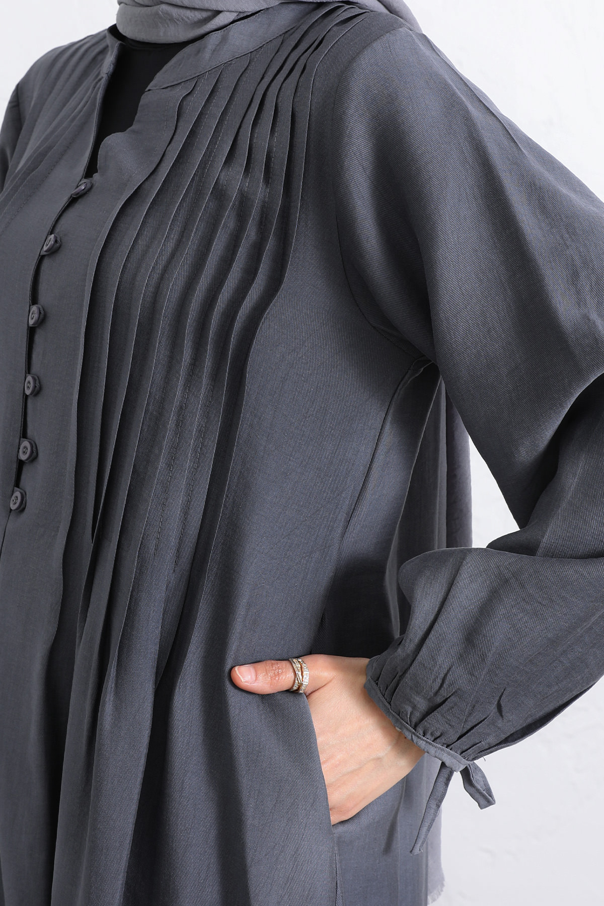 Önü Nervürlü Elbise Y0094 - FÜME |  