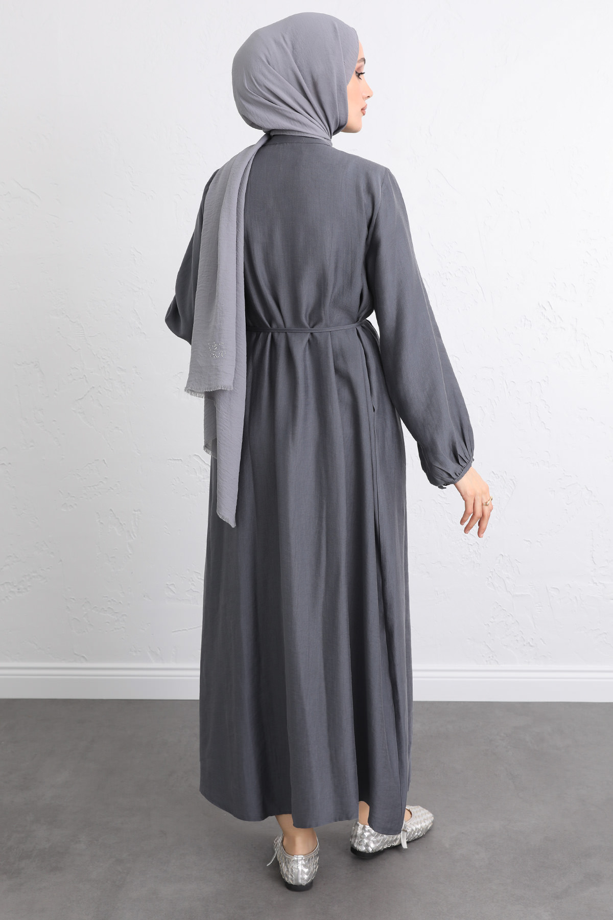 Önü Nervürlü Elbise Y0094 - FÜME |  