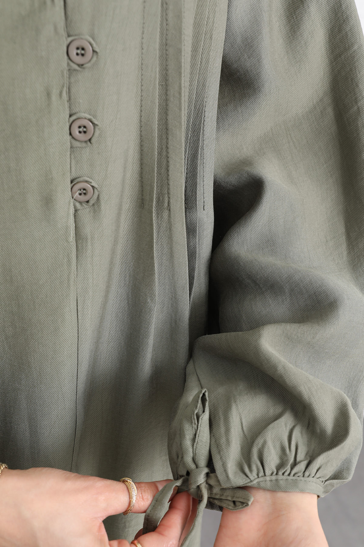 Önü Nervürlü Elbise Y0094 - HAKİ |  