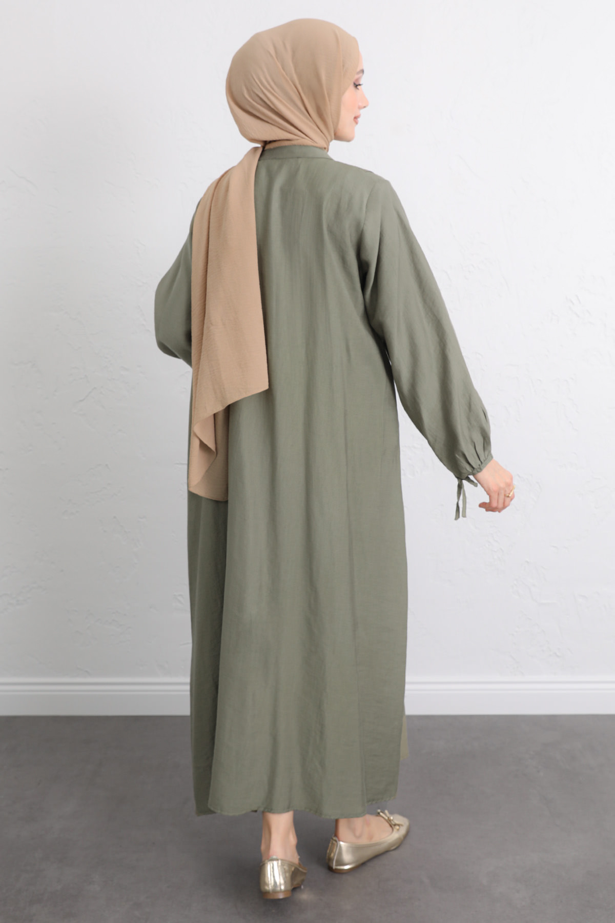 Önü Nervürlü Elbise Y0094 - HAKİ |  