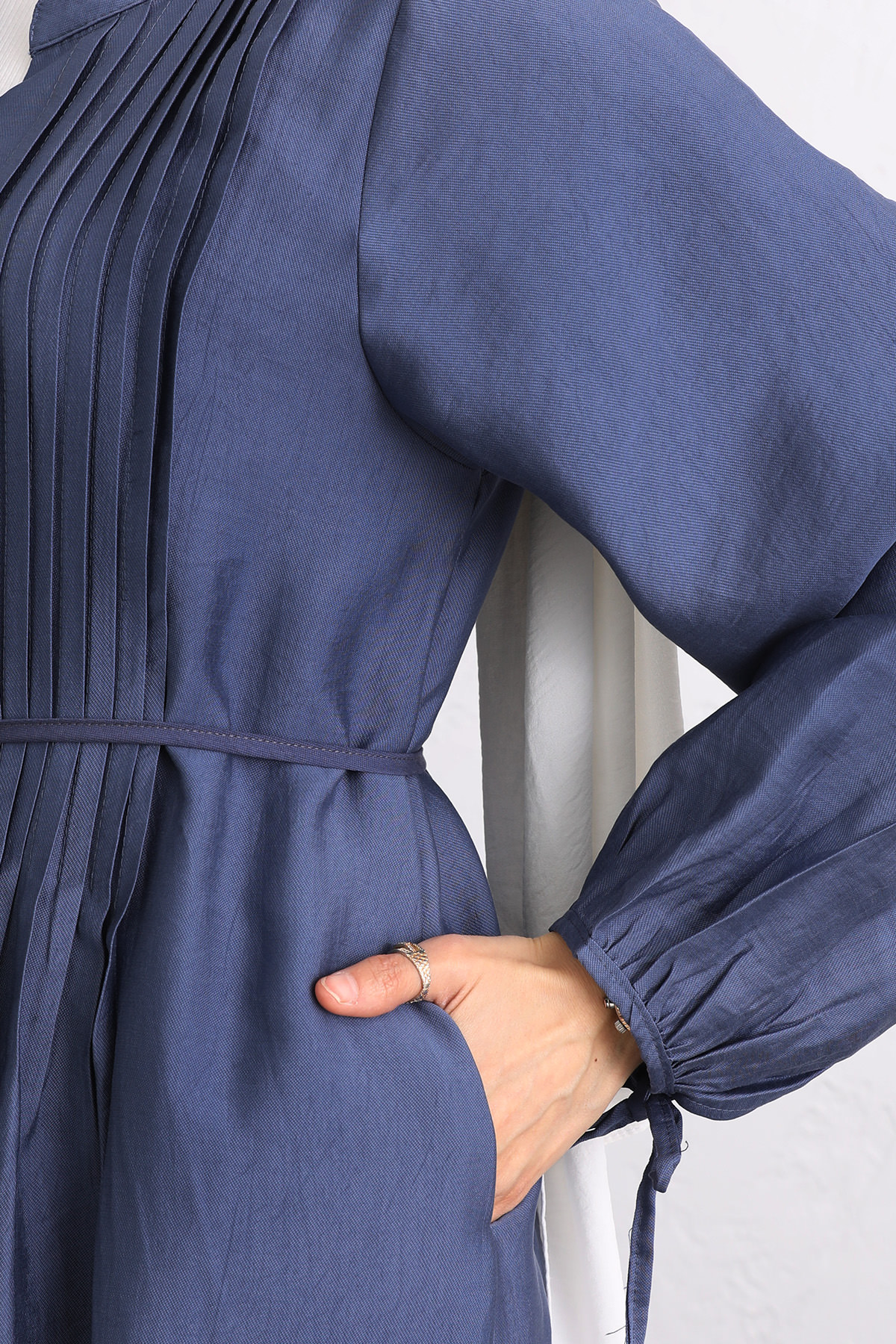 Önü Nervürlü Elbise Y0094 - İNDİGO |  