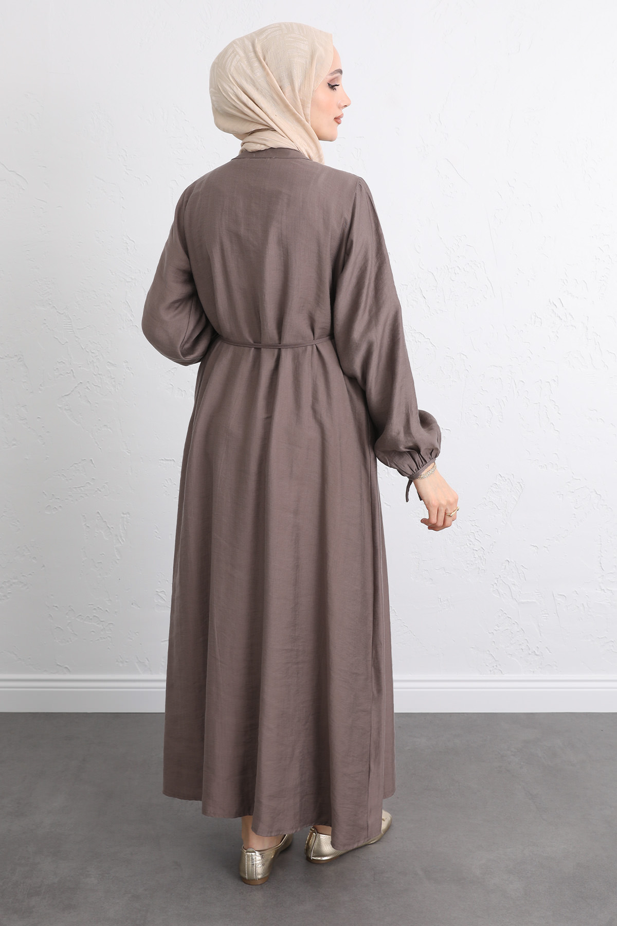 Önü Nervürlü Elbise Y0094 - KAHVERENGİ |  