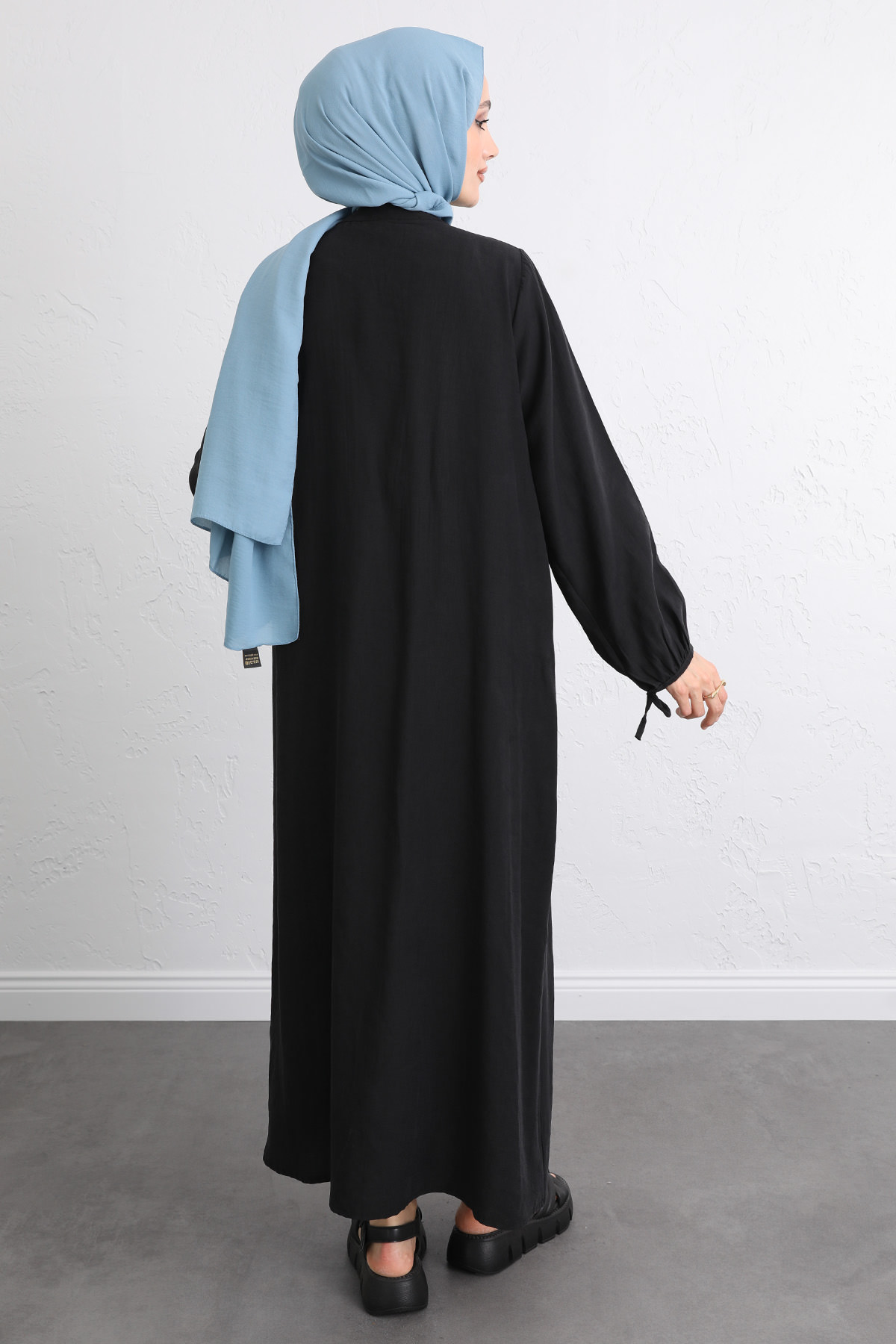 Önü Nervürlü Elbise Y0094 - SİYAH |  