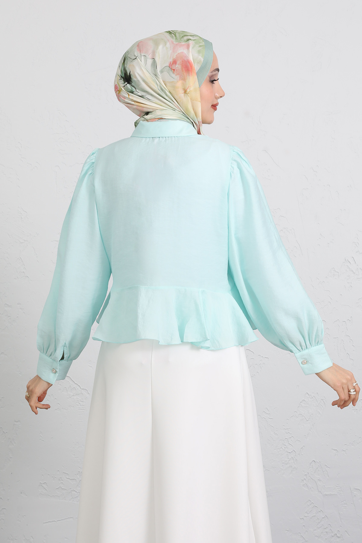 Volan Detaylı Balon Kol Gömlek Y0095 - MİNT YEŞİLİ |  