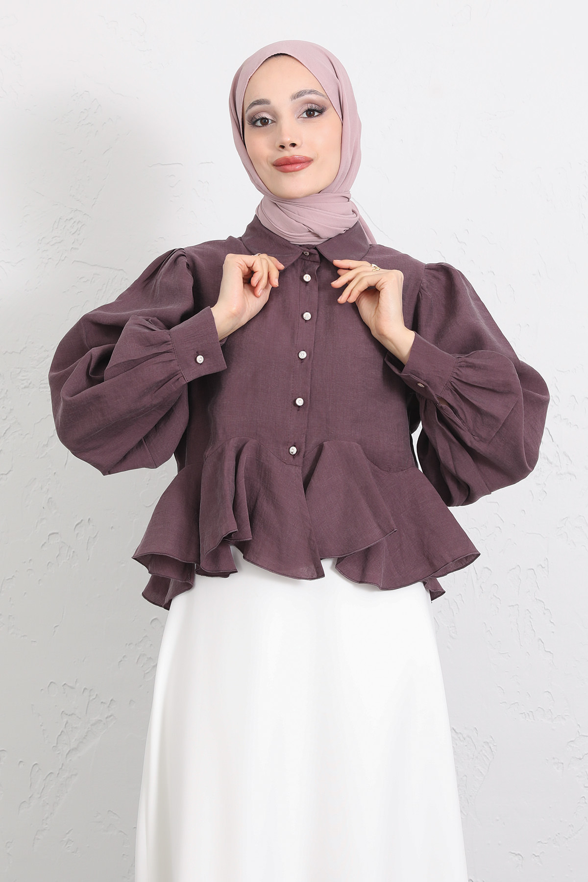 Volan Detaylı Balon Kol Gömlek Y0095 - MÜRDÜM |  