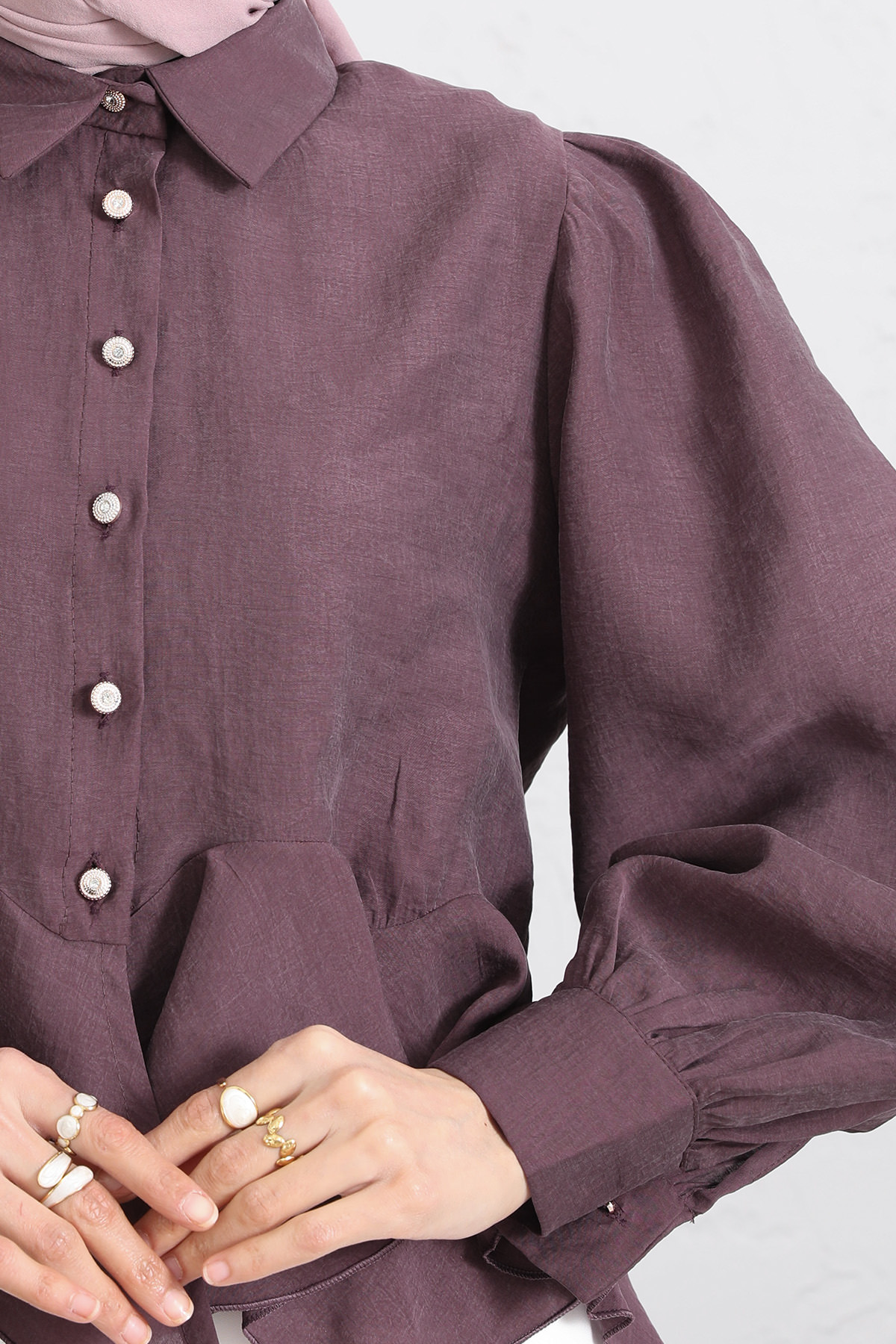 Volan Detaylı Balon Kol Gömlek Y0095 - MÜRDÜM |  