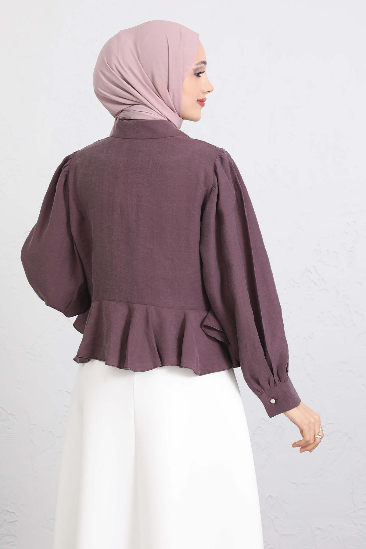 Volan Detaylı Balon Kol Gömlek Y0095 - MÜRDÜM |  