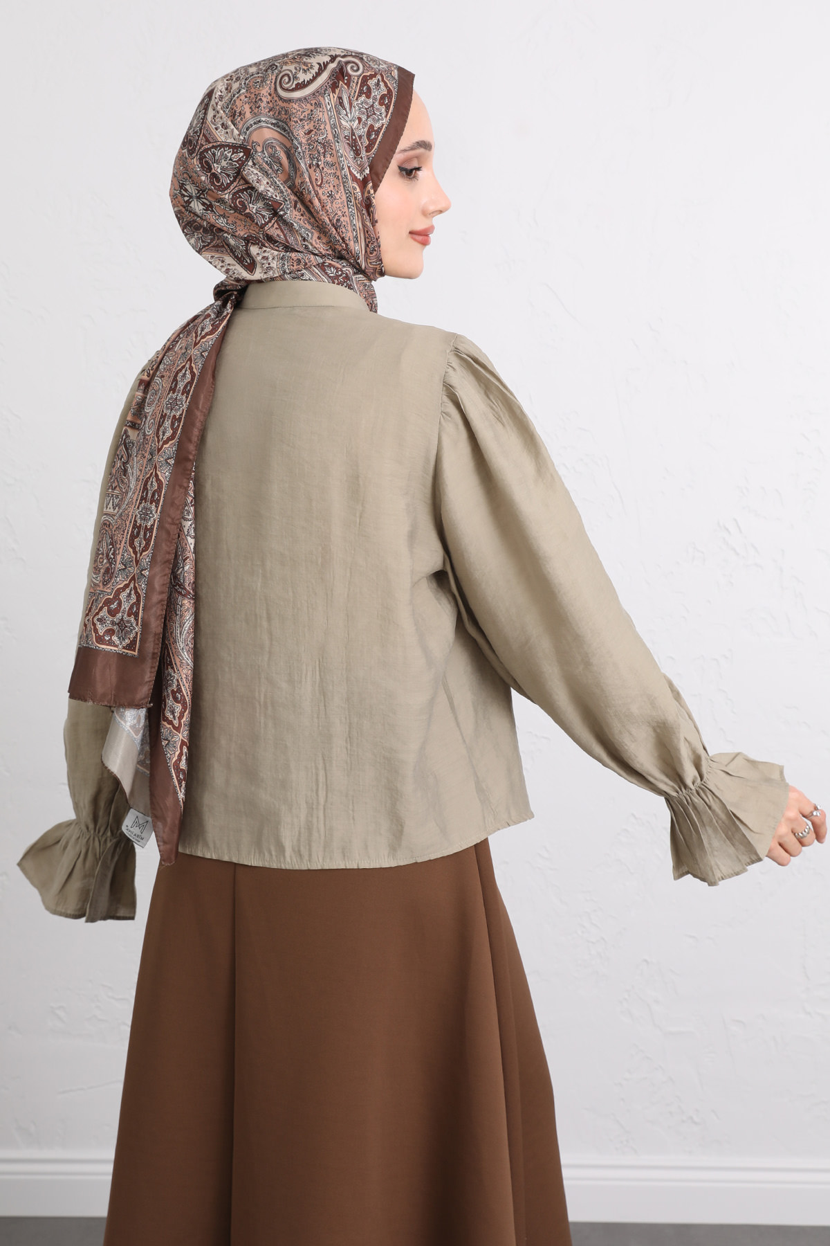 Şerit Fırfırlı Düğmeli Gömlek Y0096 - HAKİ |  