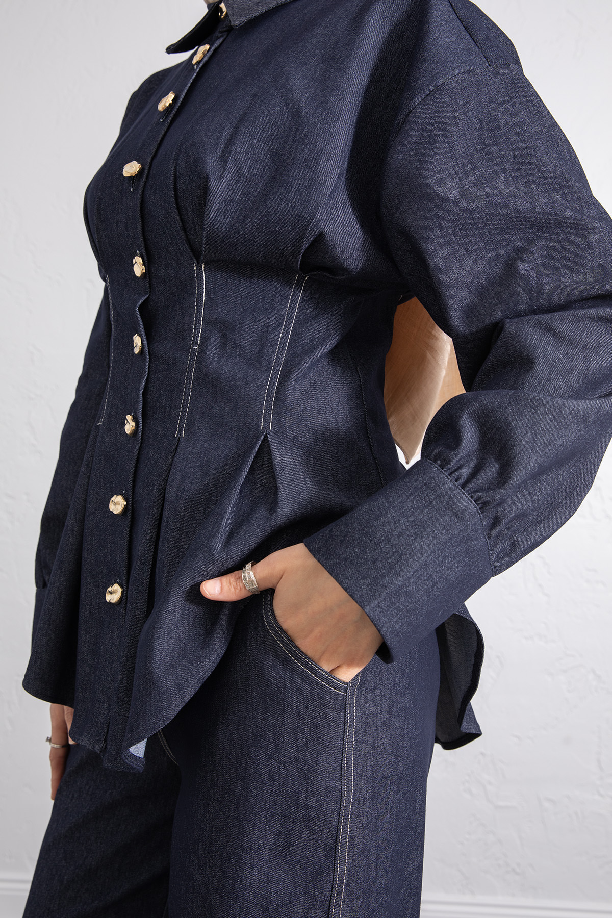 Belden Pileli Denim Takım Y0097 - LACİVERT |  