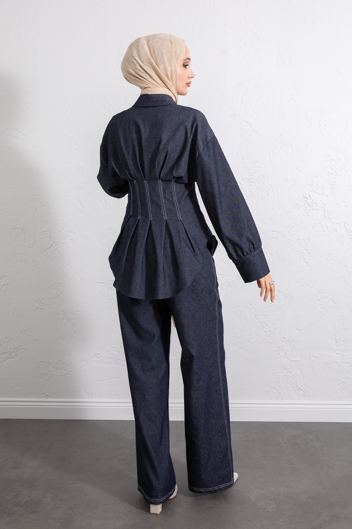 Belden Pileli Denim Takım Y0097 - LACİVERT |  