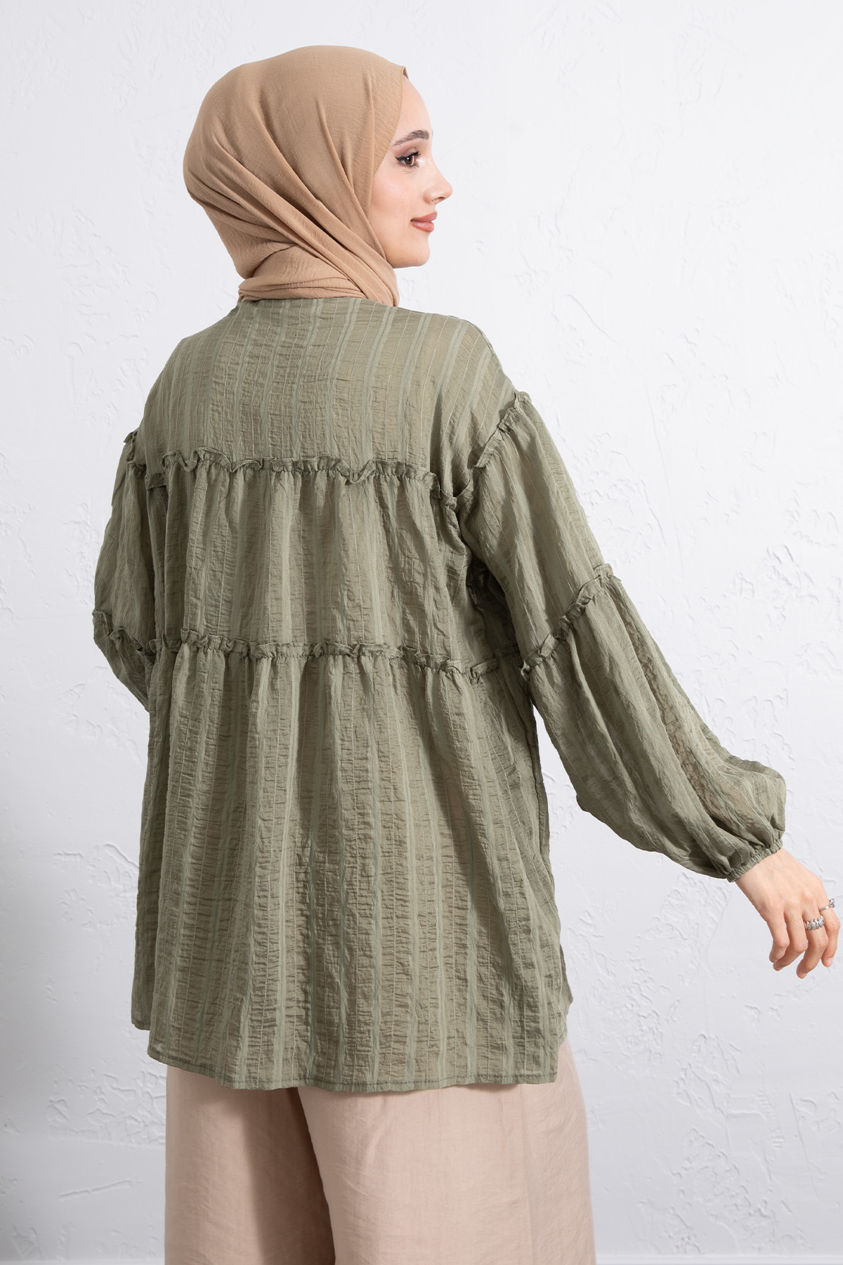 Katlı Büzgülü Gömlek Y0098 - HAKİ |  