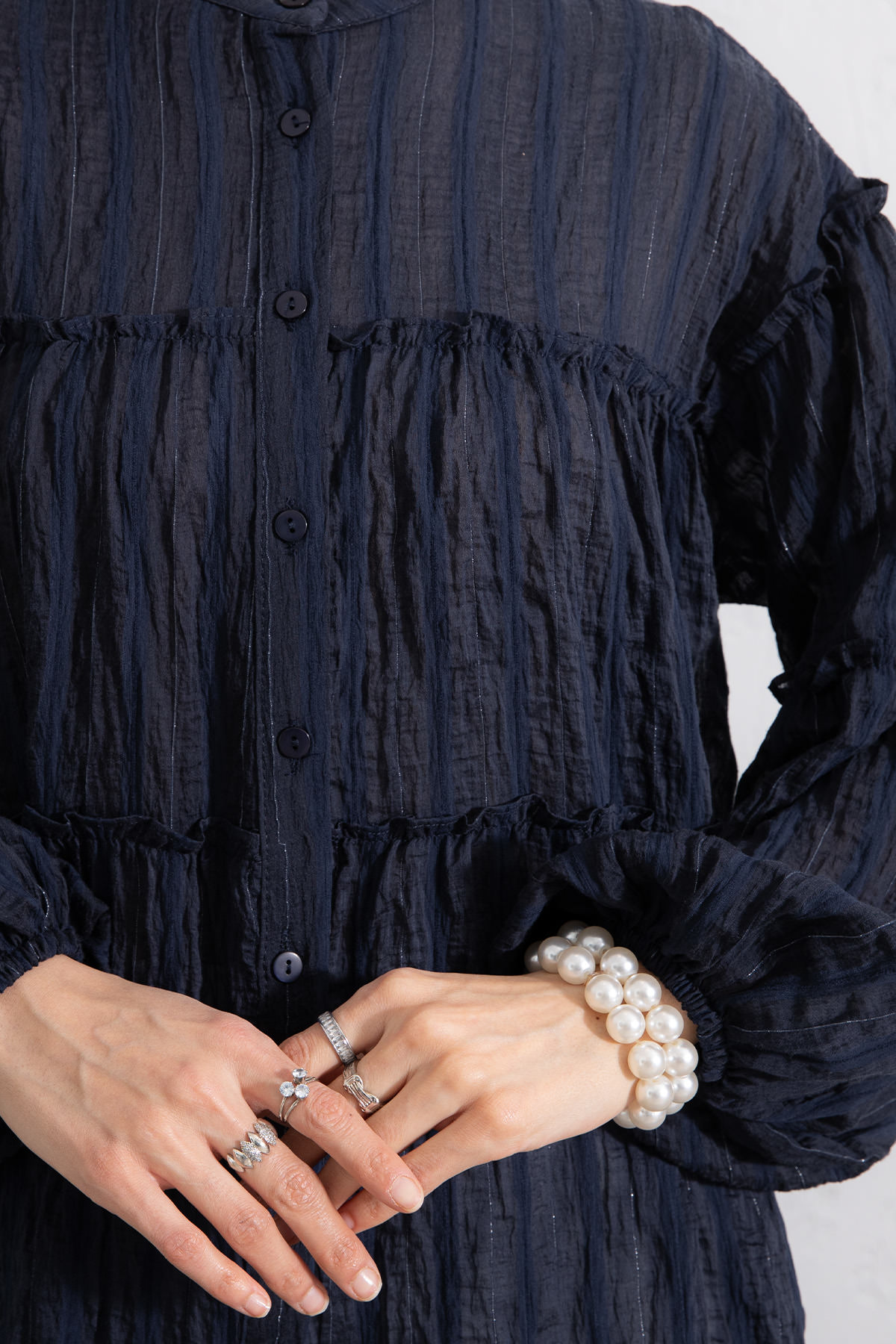 Katlı Büzgülü Gömlek Y0098 - LACİVERT |  