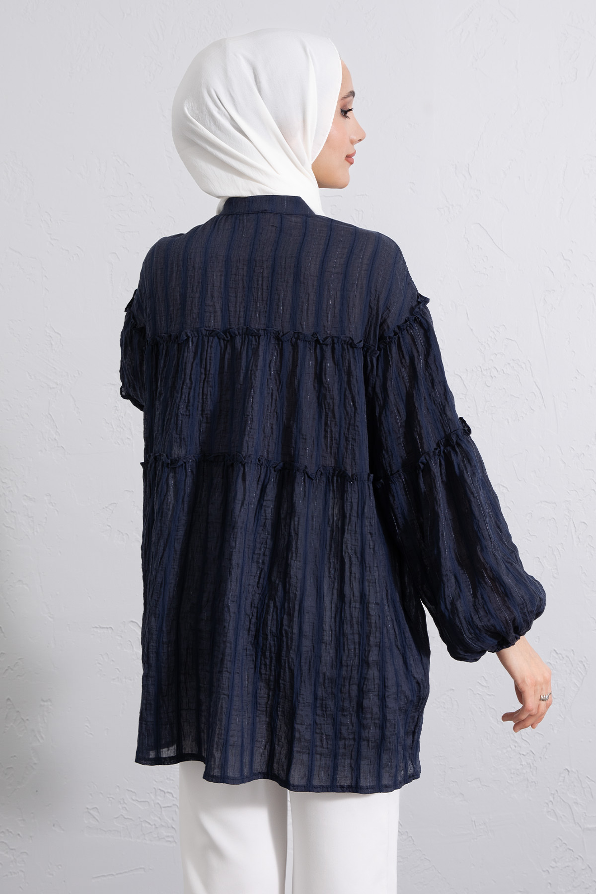 Katlı Büzgülü Gömlek Y0098 - LACİVERT |  