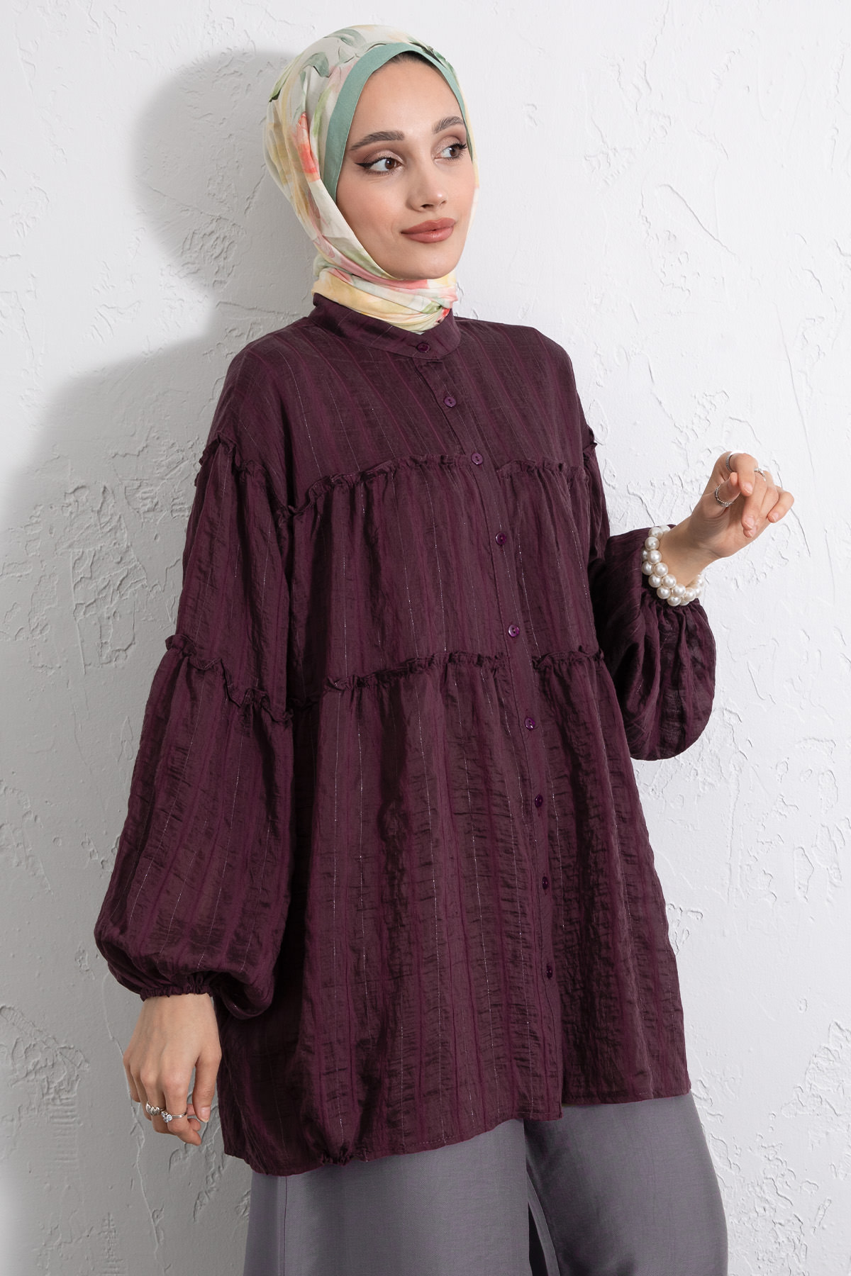 Katlı Büzgülü Gömlek Y0098 - MÜRDÜM |  