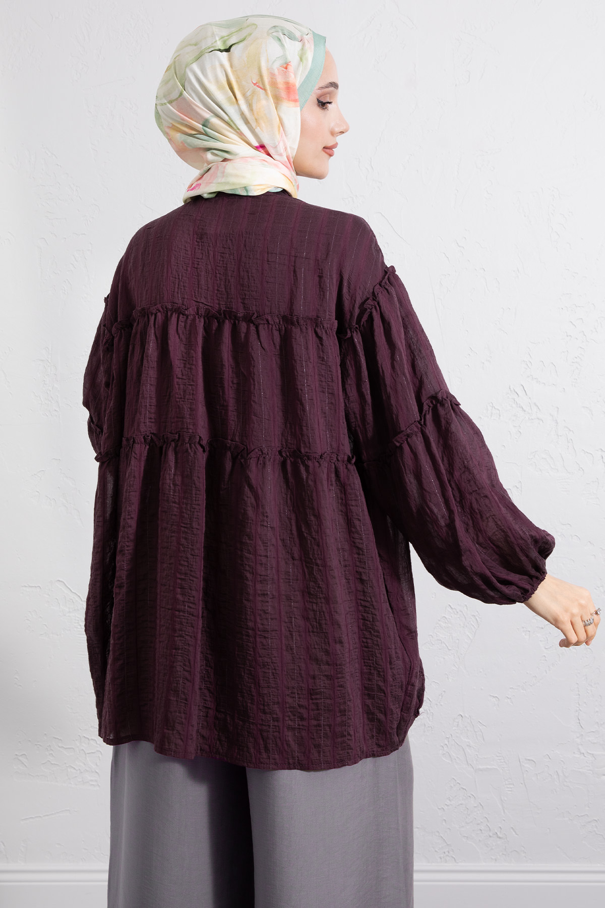 Katlı Büzgülü Gömlek Y0098 - MÜRDÜM |  