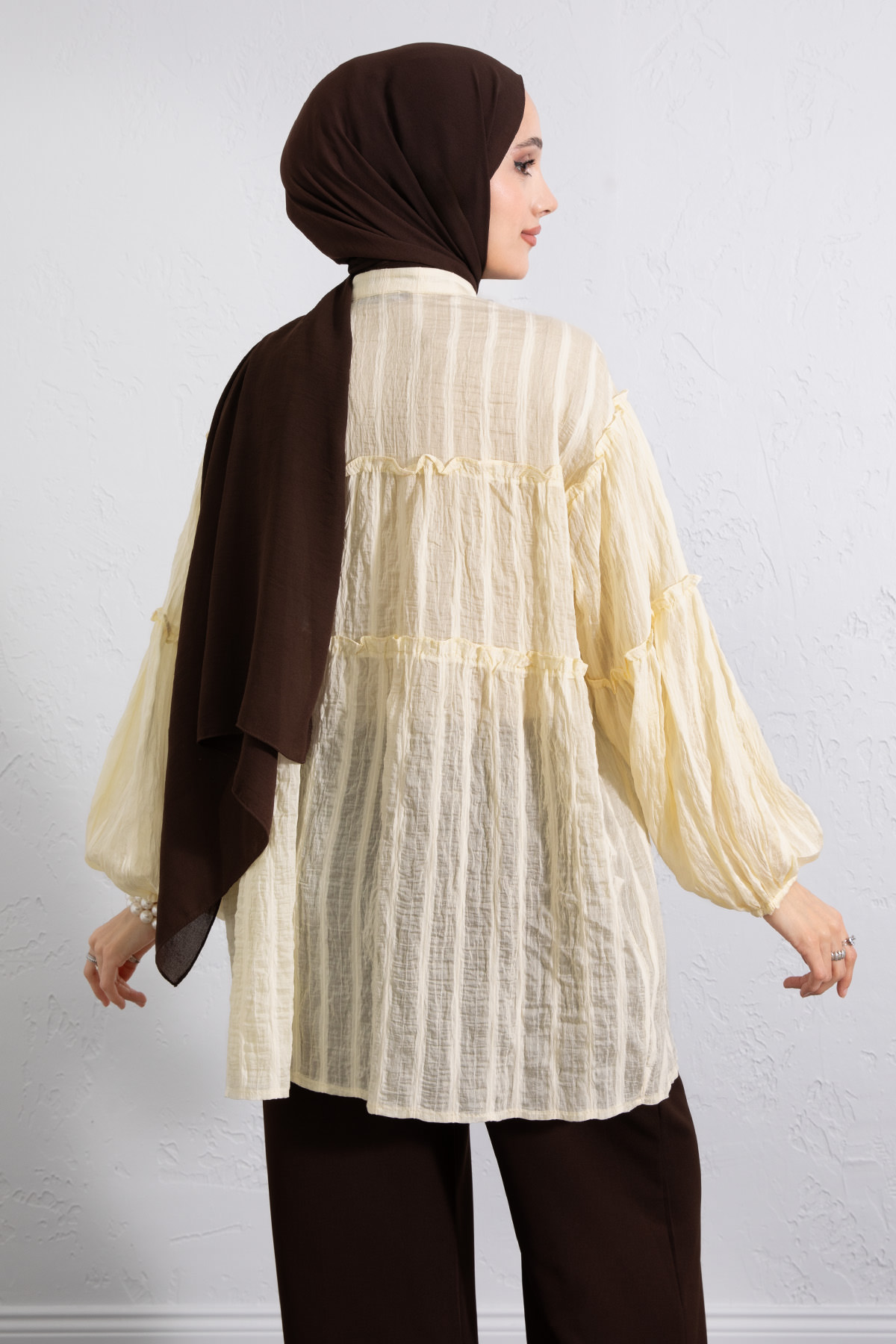 Katlı Büzgülü Gömlek Y0098 - SARI |  