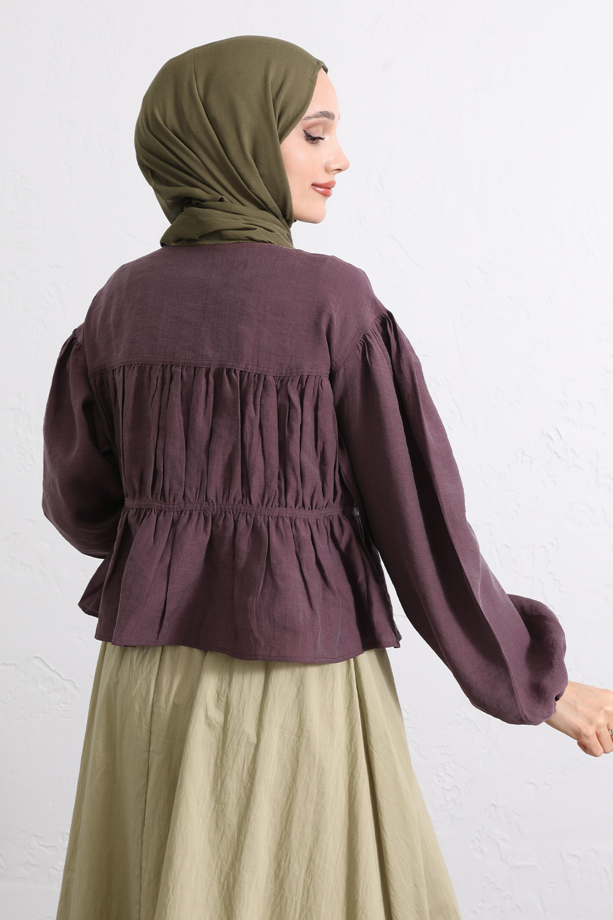 Çift Bağcıklı Büzgülü Gömlek Y0099 - MÜRDÜM |  