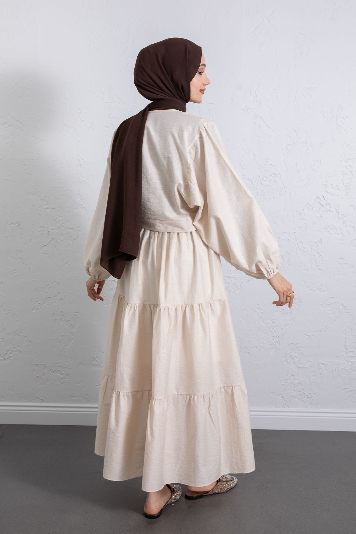 Bağlamalı Bluz Etek Takım Y0100 - BEJ |  