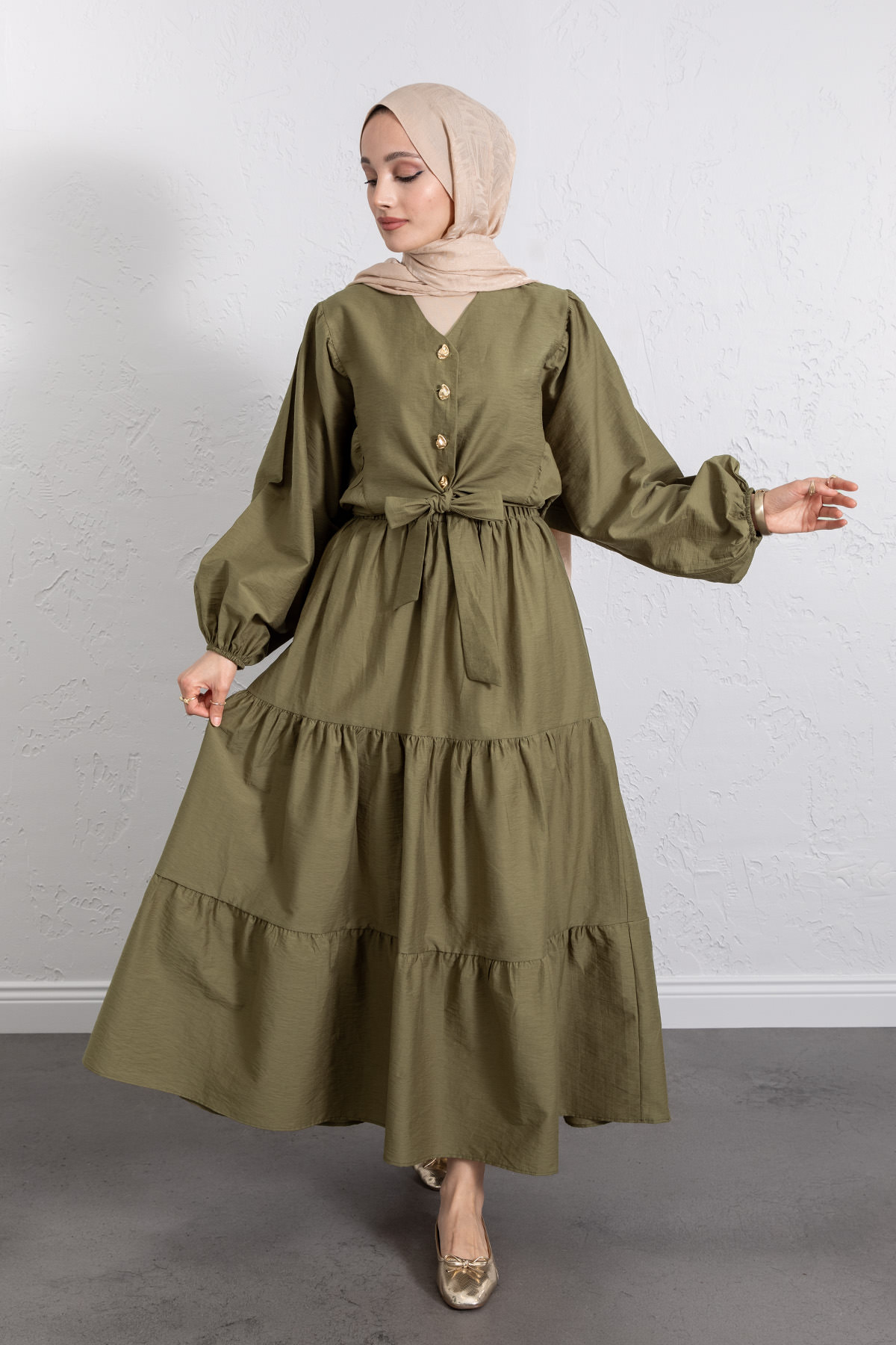 Bağlamalı Bluz Etek Takım Y0100 - HAKİ |  