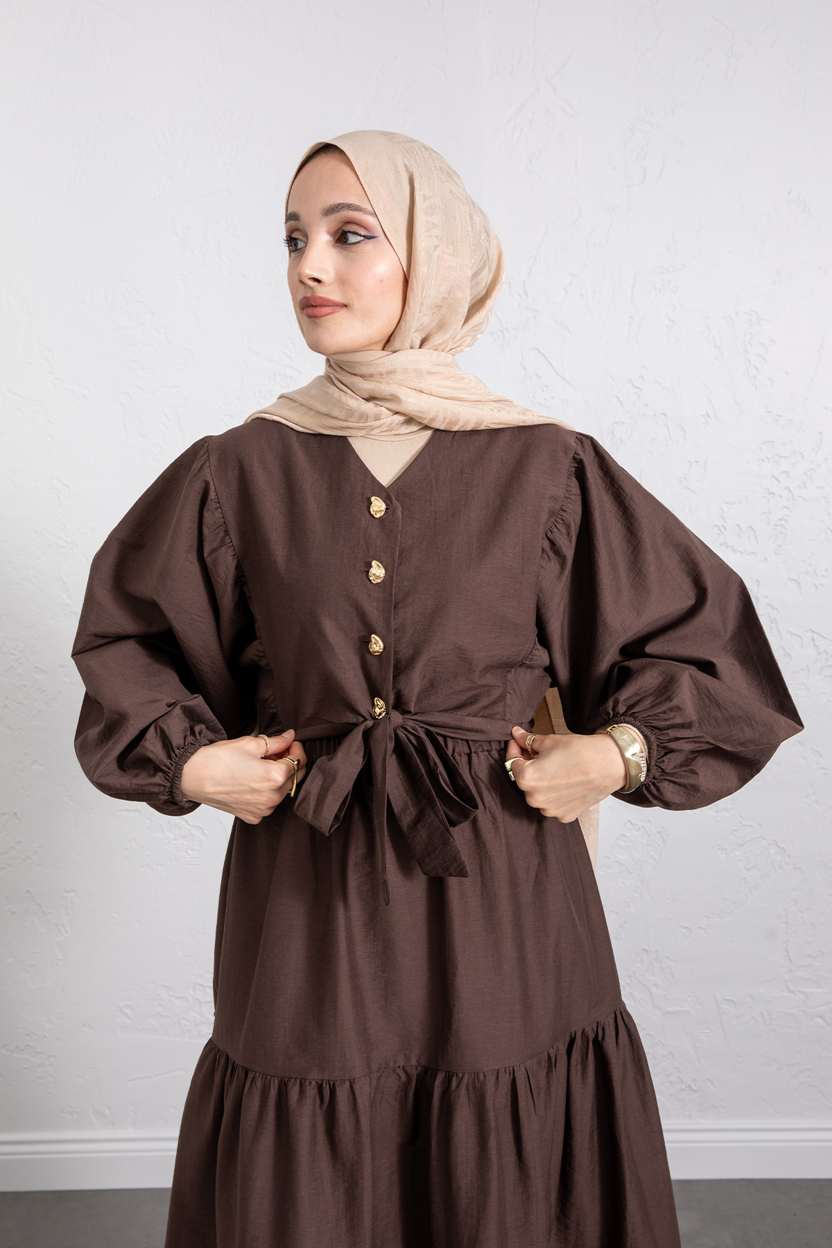 Bağlamalı Bluz Etek Takım Y0100 - KAHVERENGİ |  