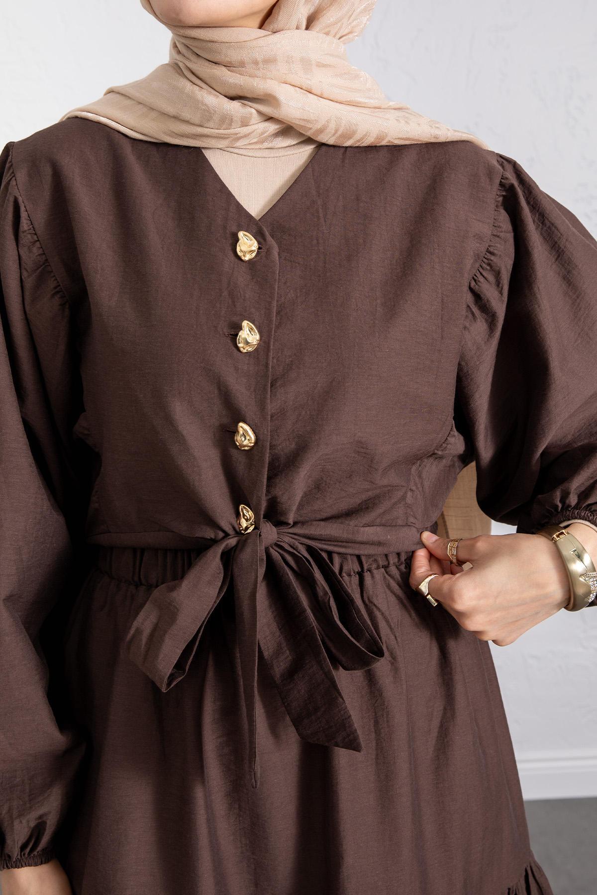 Bağlamalı Bluz Etek Takım Y0100 - KAHVERENGİ |  