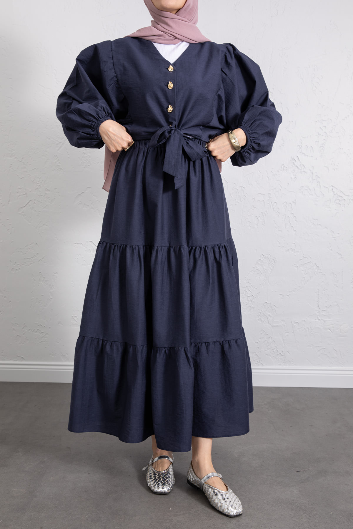 Bağlamalı Bluz Etek Takım Y0100 - LACİVERT |  