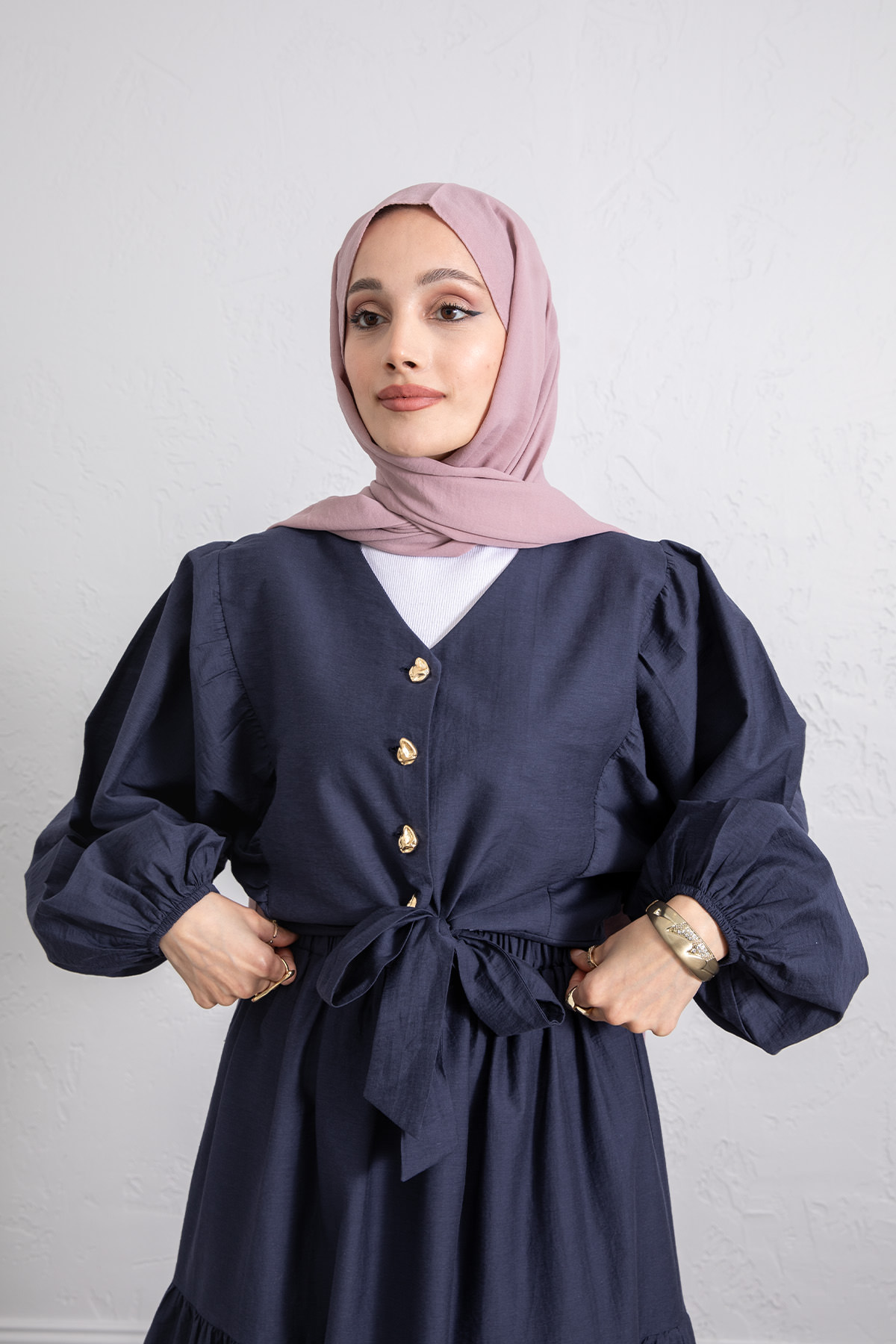 Bağlamalı Bluz Etek Takım Y0100 - LACİVERT |  