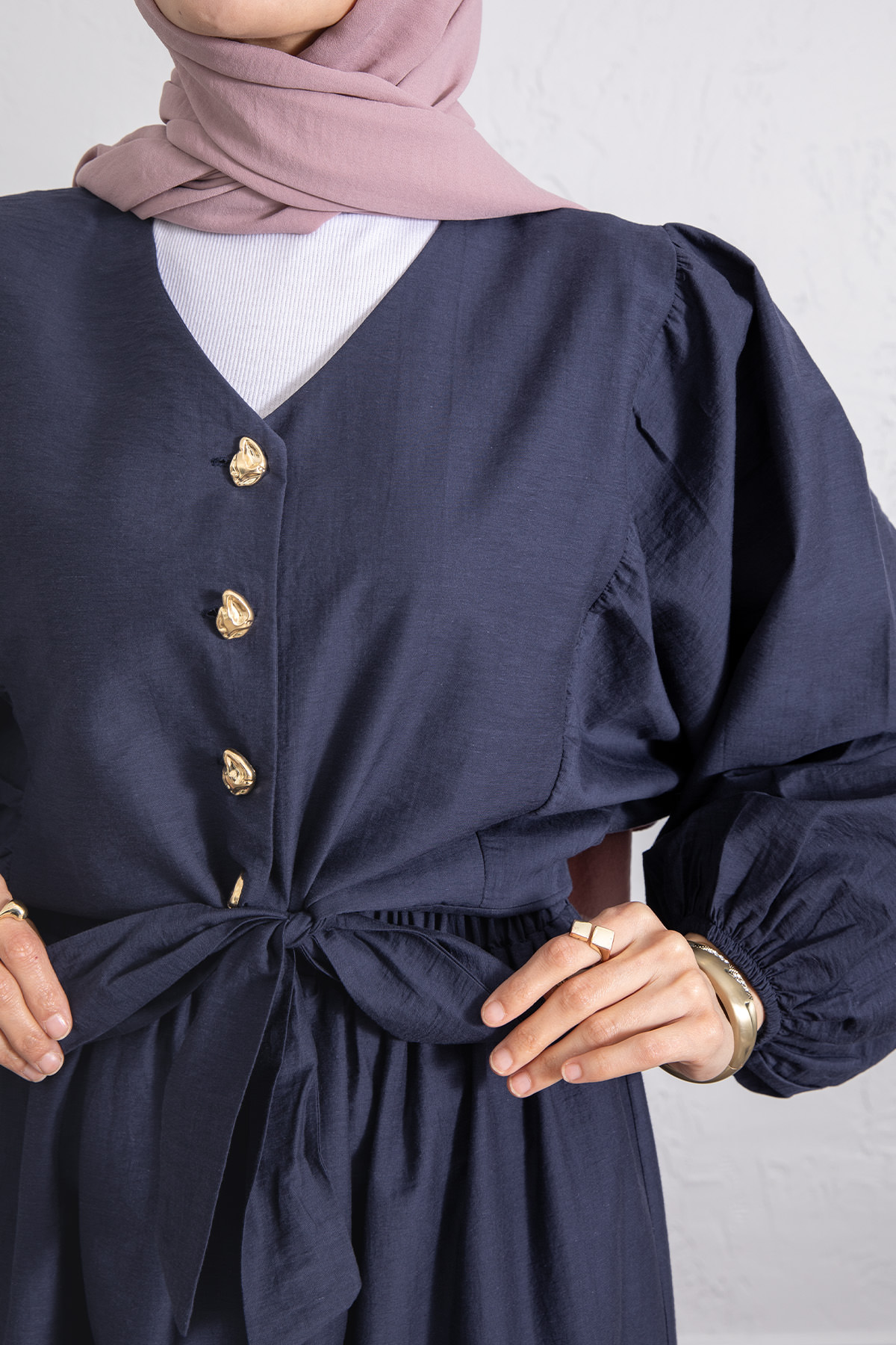 Bağlamalı Bluz Etek Takım Y0100 - LACİVERT |  