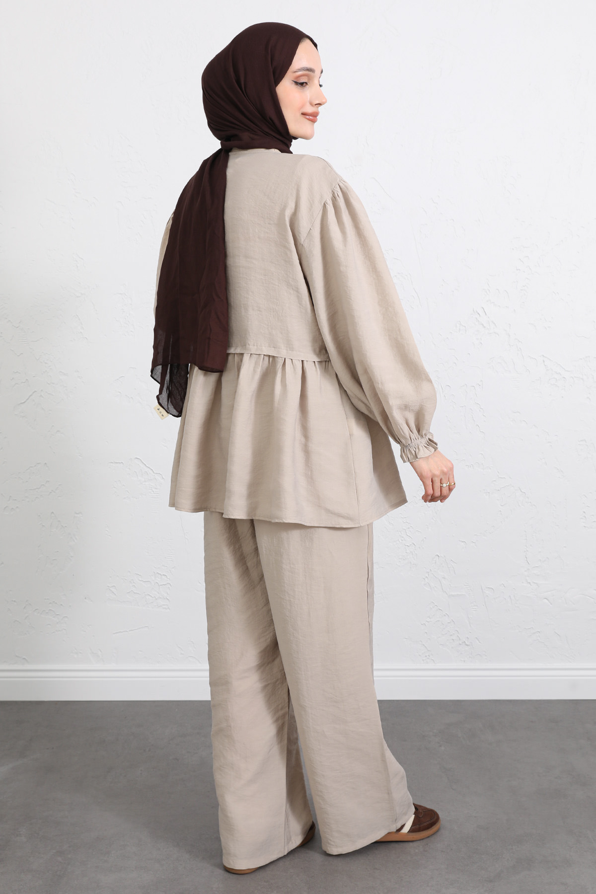 Önü Büzgülü Kimono Takım Y0102 - BEJ |  