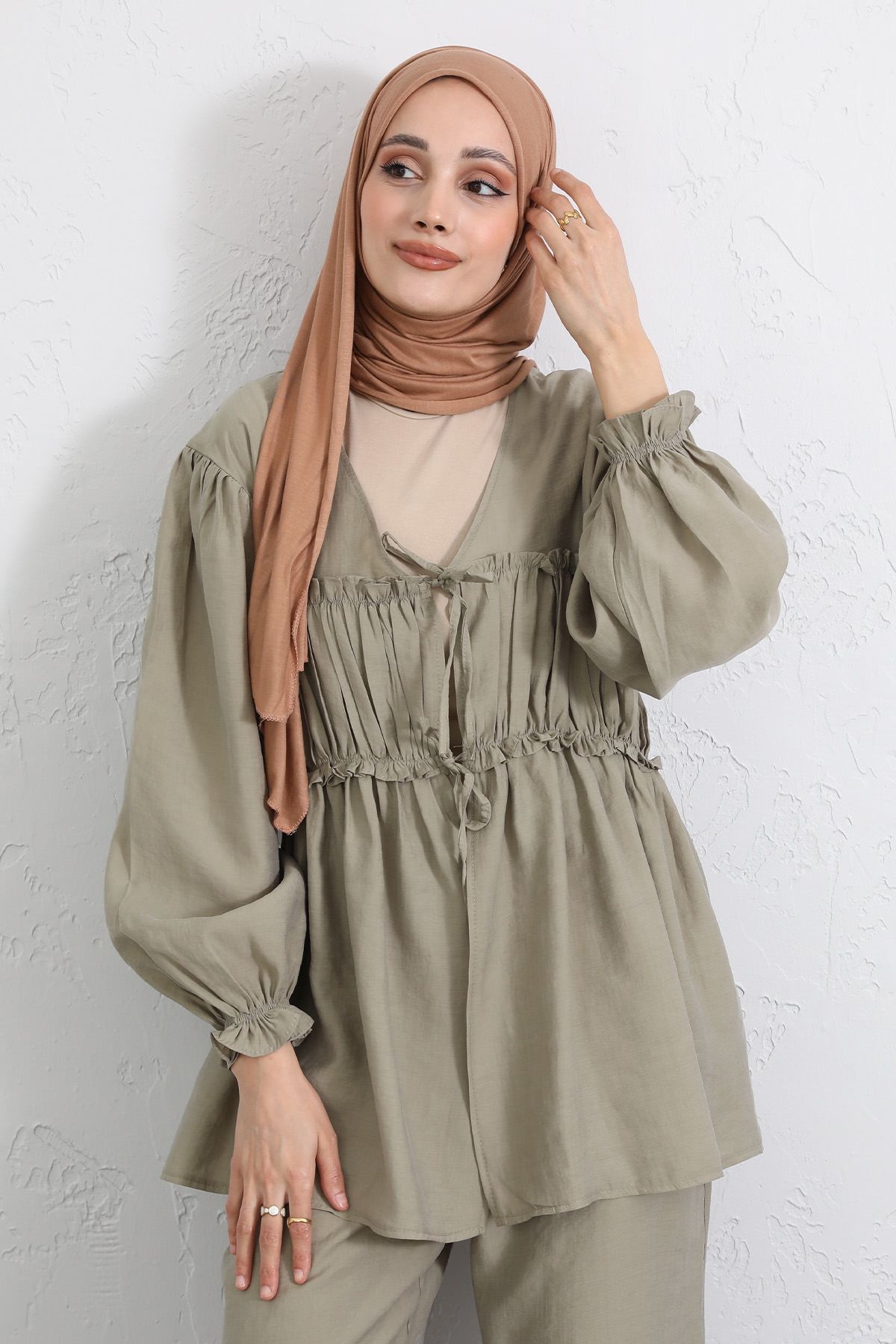 Önü Büzgülü Kimono Takım Y0102 - HAKİ |  