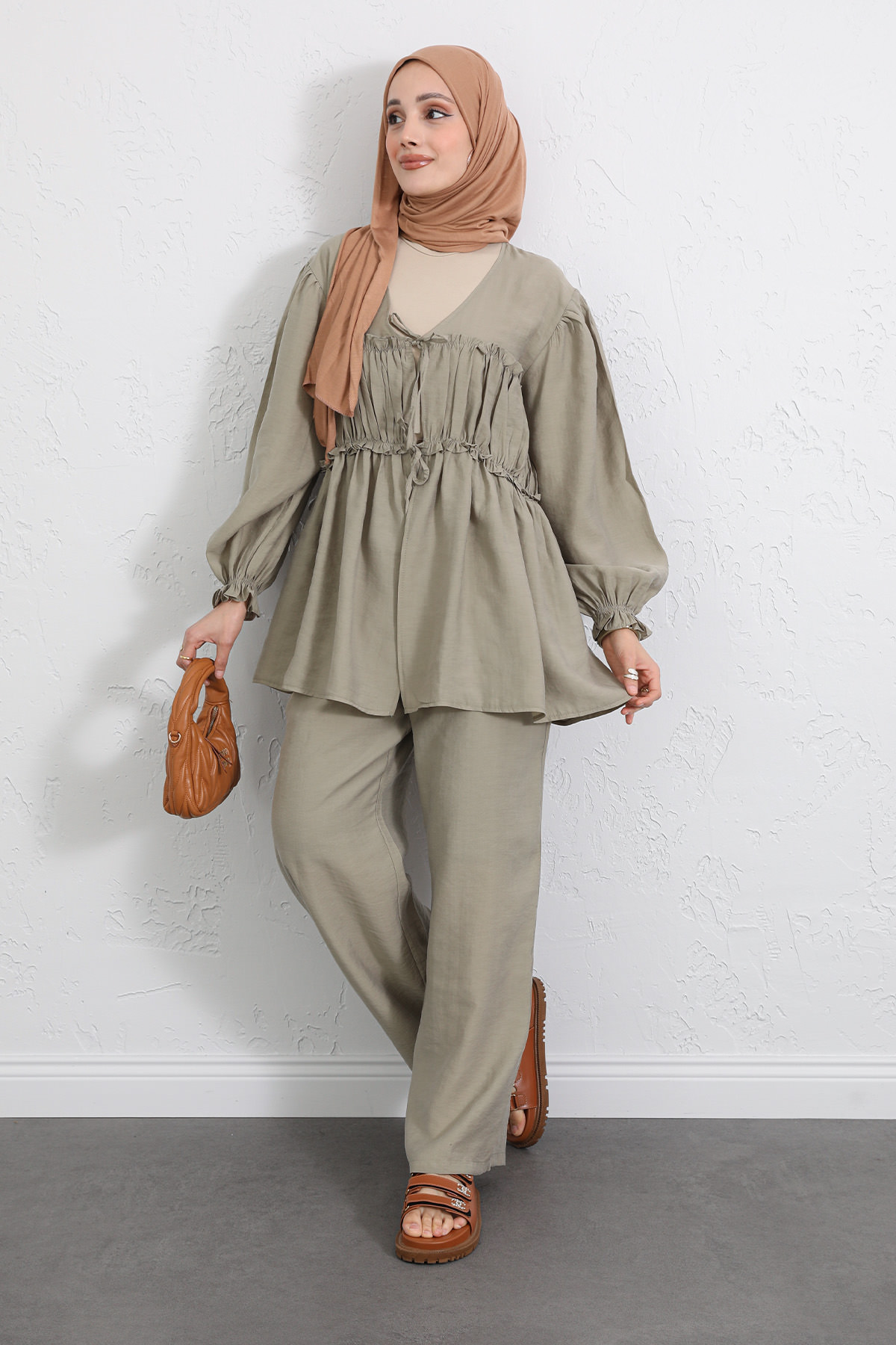 Önü Büzgülü Kimono Takım Y0102 - HAKİ |  