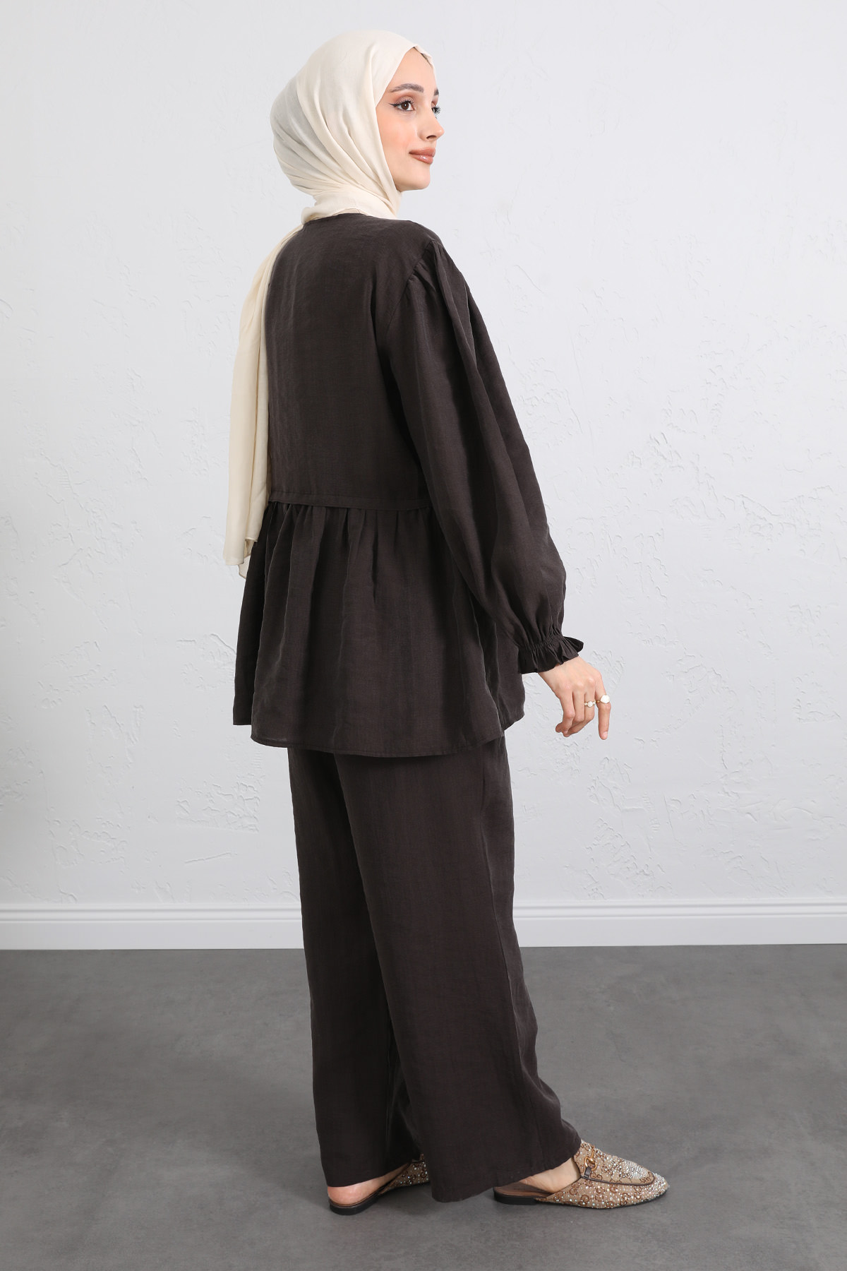 Önü Büzgülü Kimono Takım Y0102 - KAHVERENGİ |  