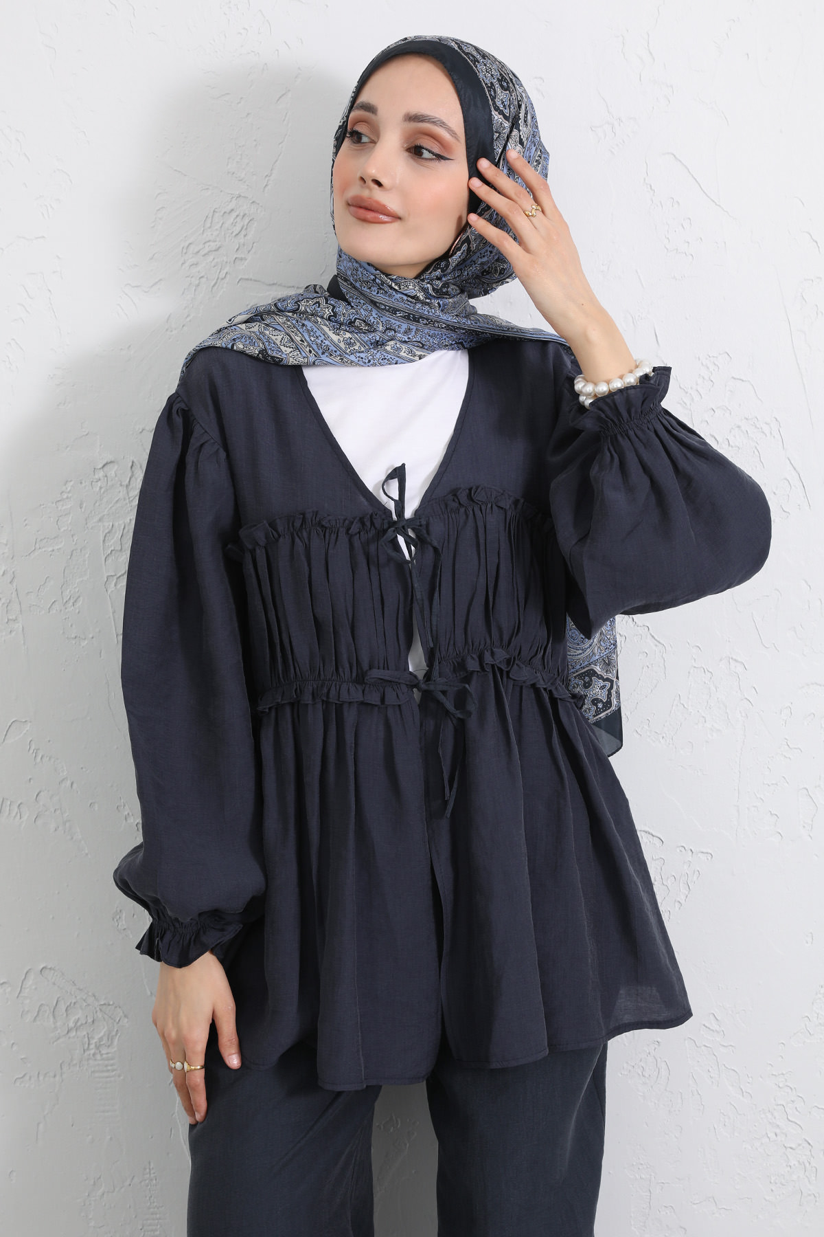 Önü Büzgülü Kimono Takım Y0102 - LACİVERT |  