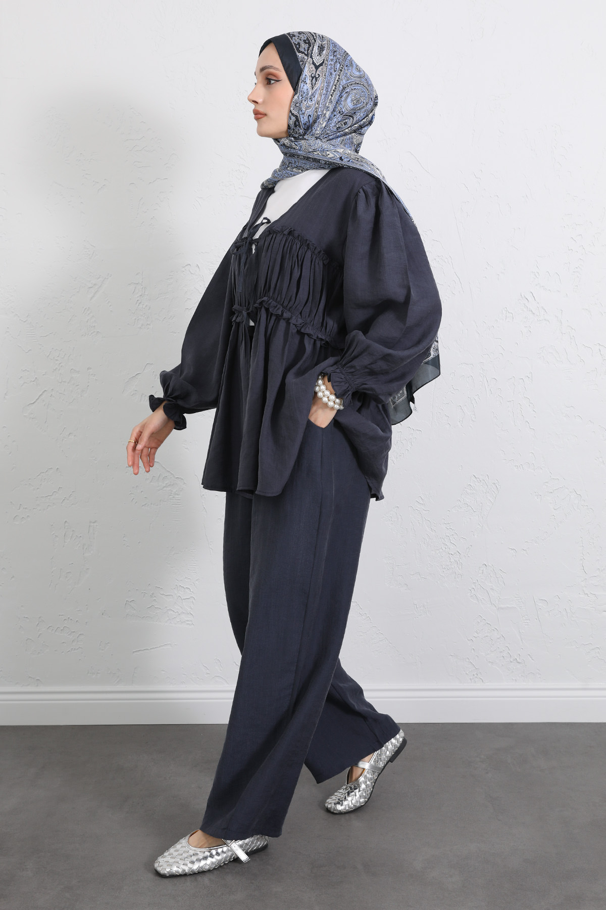 Önü Büzgülü Kimono Takım Y0102 - LACİVERT |  