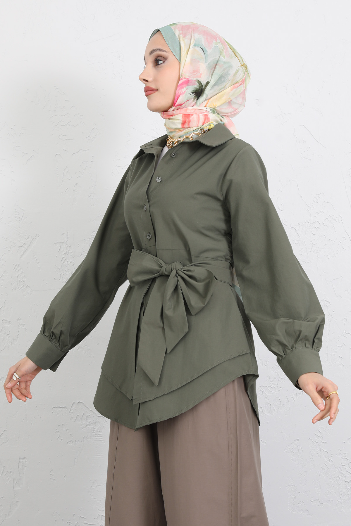 Çapraz Kuşaklı Gömlek Y0105 - HAKİ |  