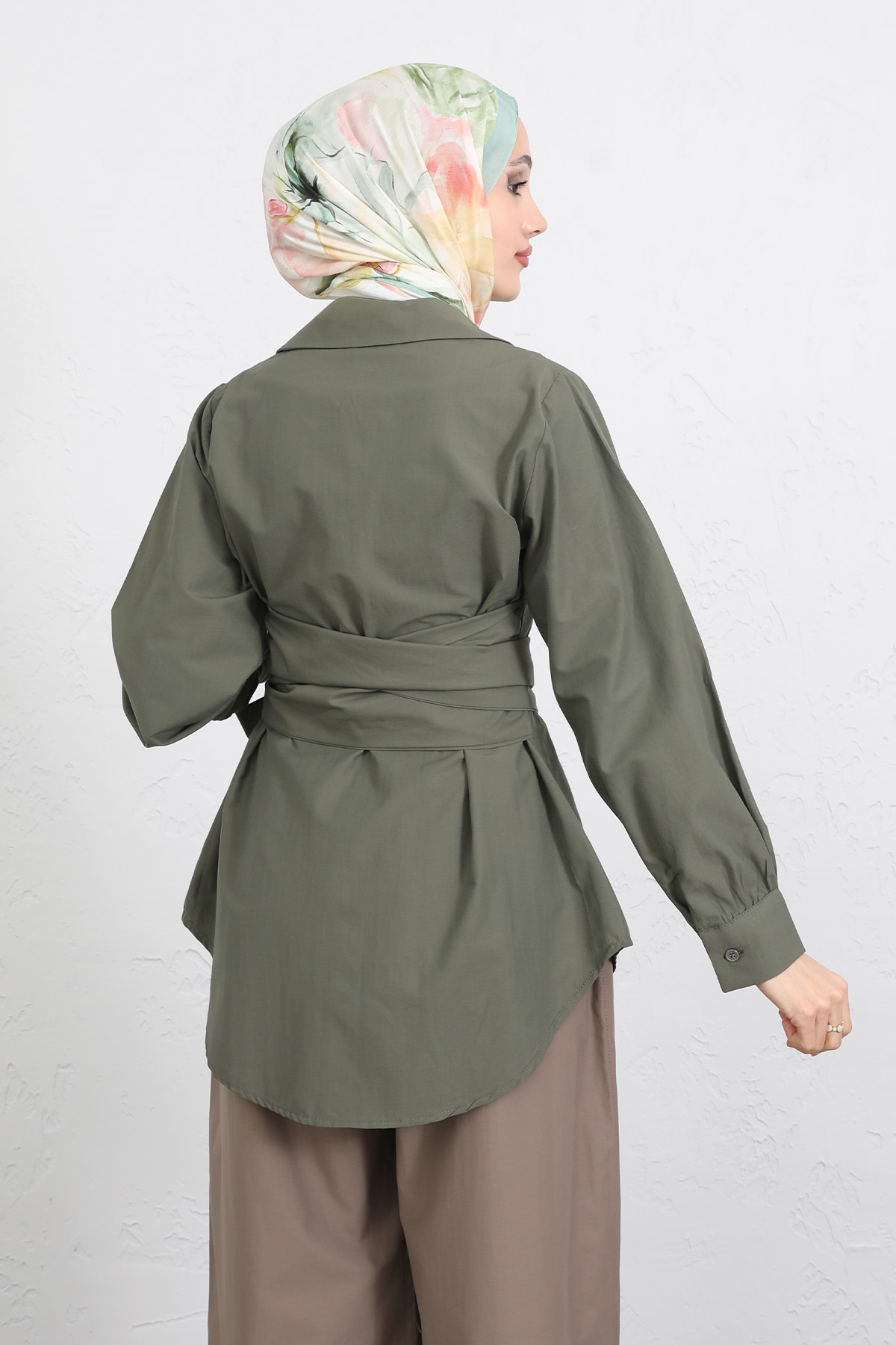 Çapraz Kuşaklı Gömlek Y0105 - HAKİ |  