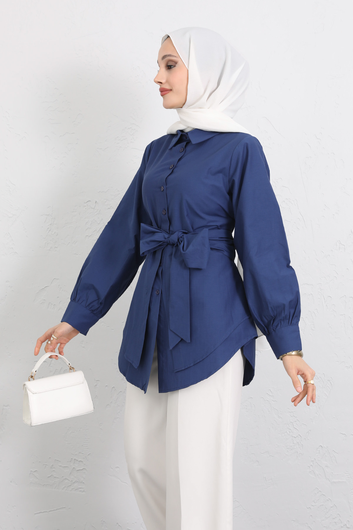 Çapraz Kuşaklı Gömlek Y0105 - İNDİGO |  