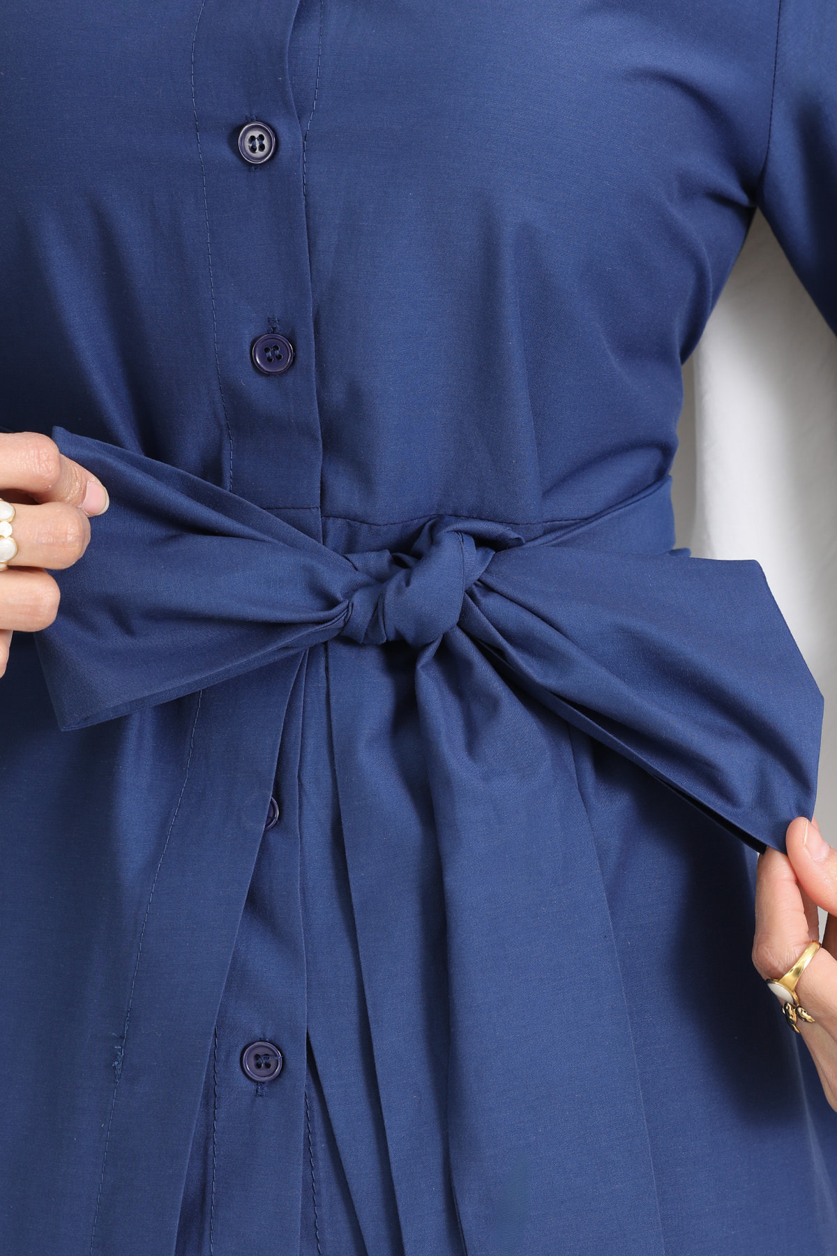 Çapraz Kuşaklı Gömlek Y0105 - İNDİGO |  