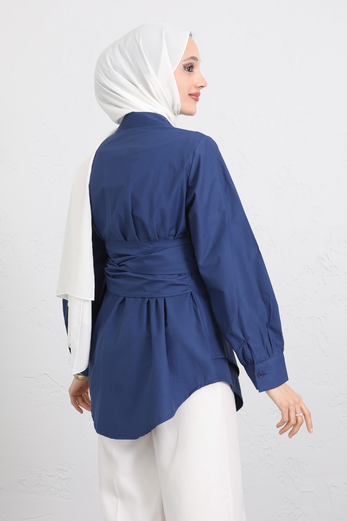 Çapraz Kuşaklı Gömlek Y0105 - İNDİGO |  