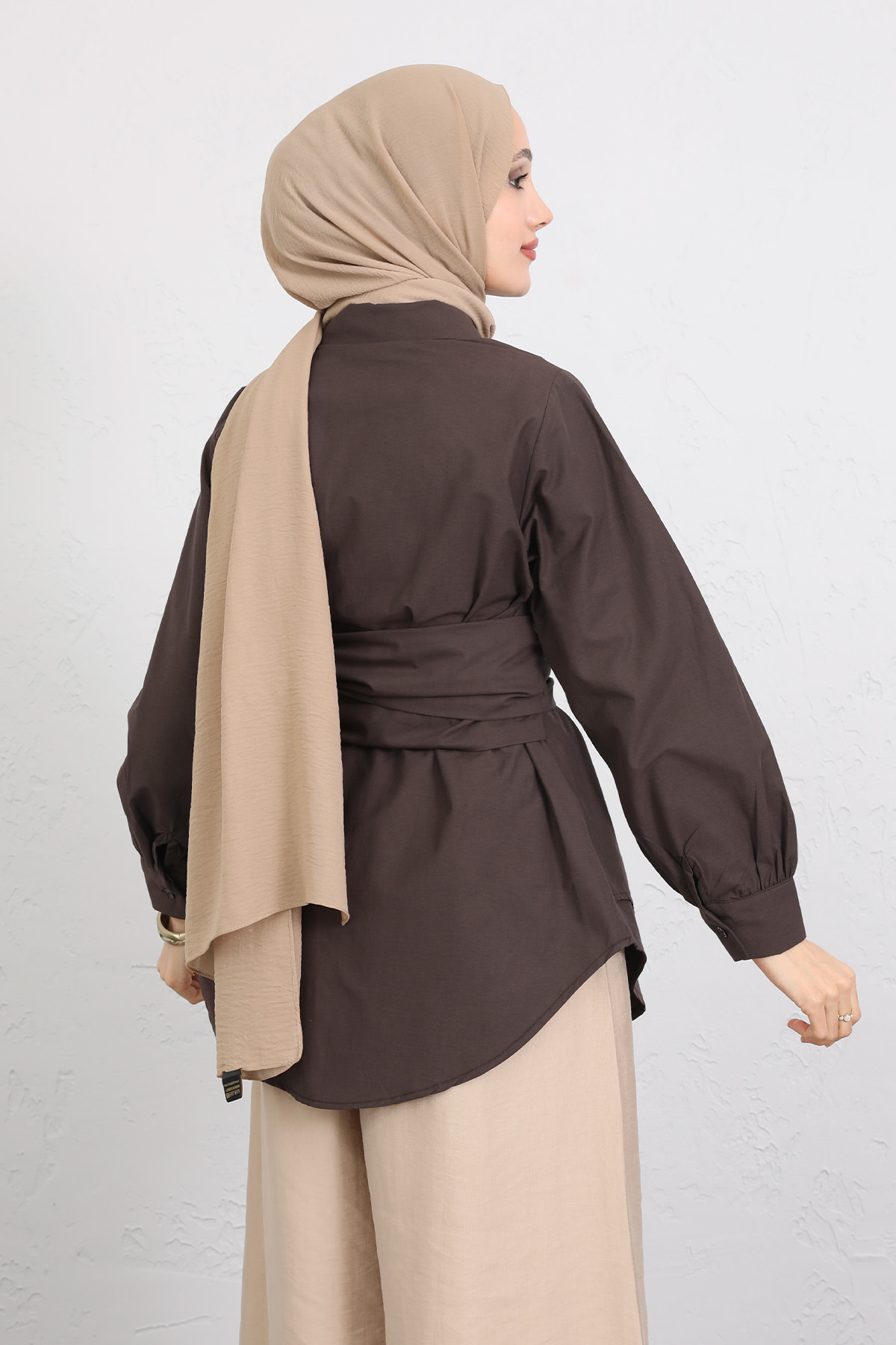 Çapraz Kuşaklı Gömlek Y0105 - KAHVERENGİ |  