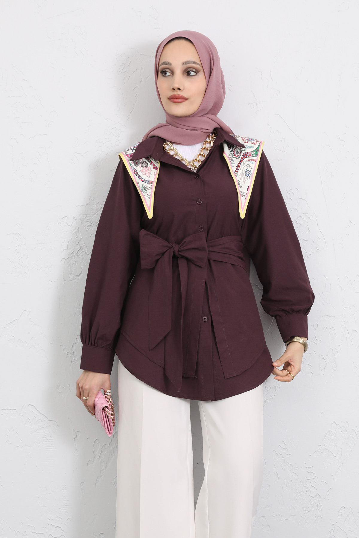 Çapraz Kuşaklı Gömlek Y0105 - MÜRDÜM |  