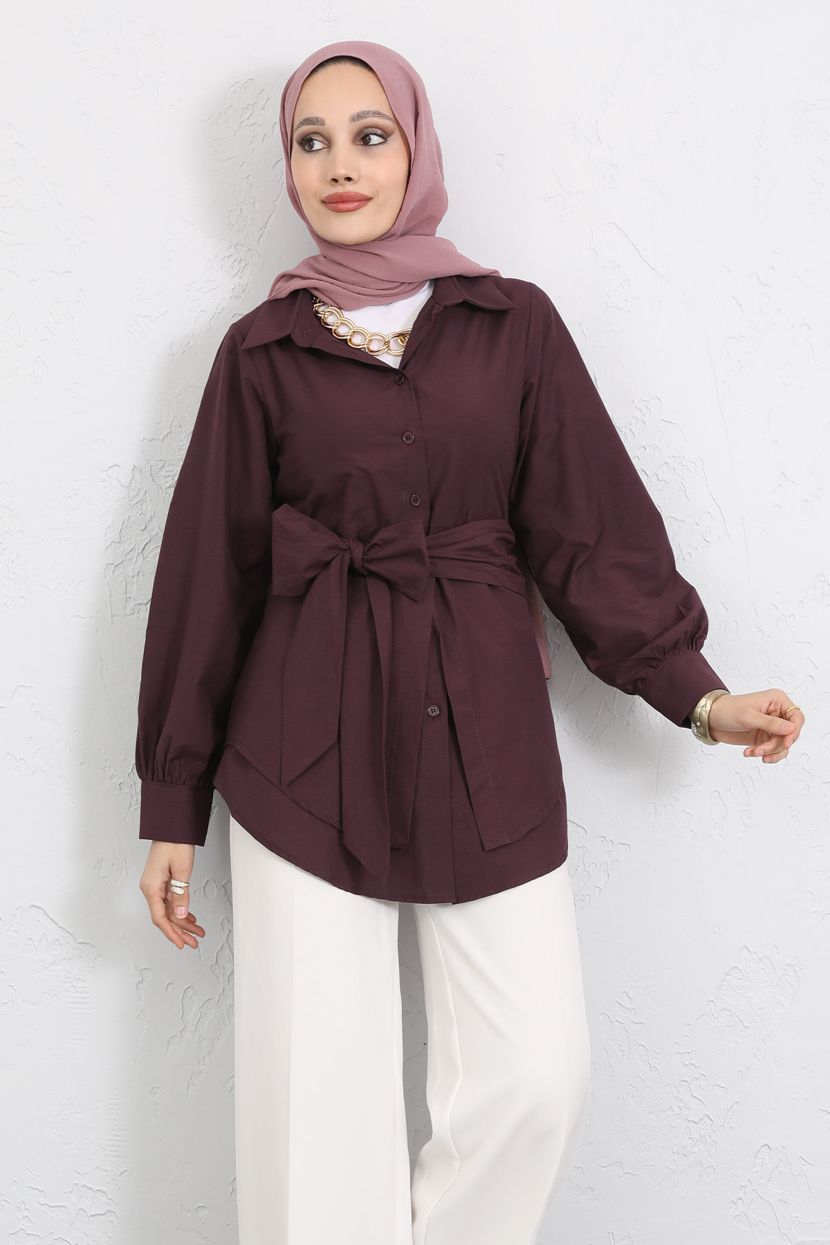 Çapraz Kuşaklı Gömlek Y0105 - MÜRDÜM |  