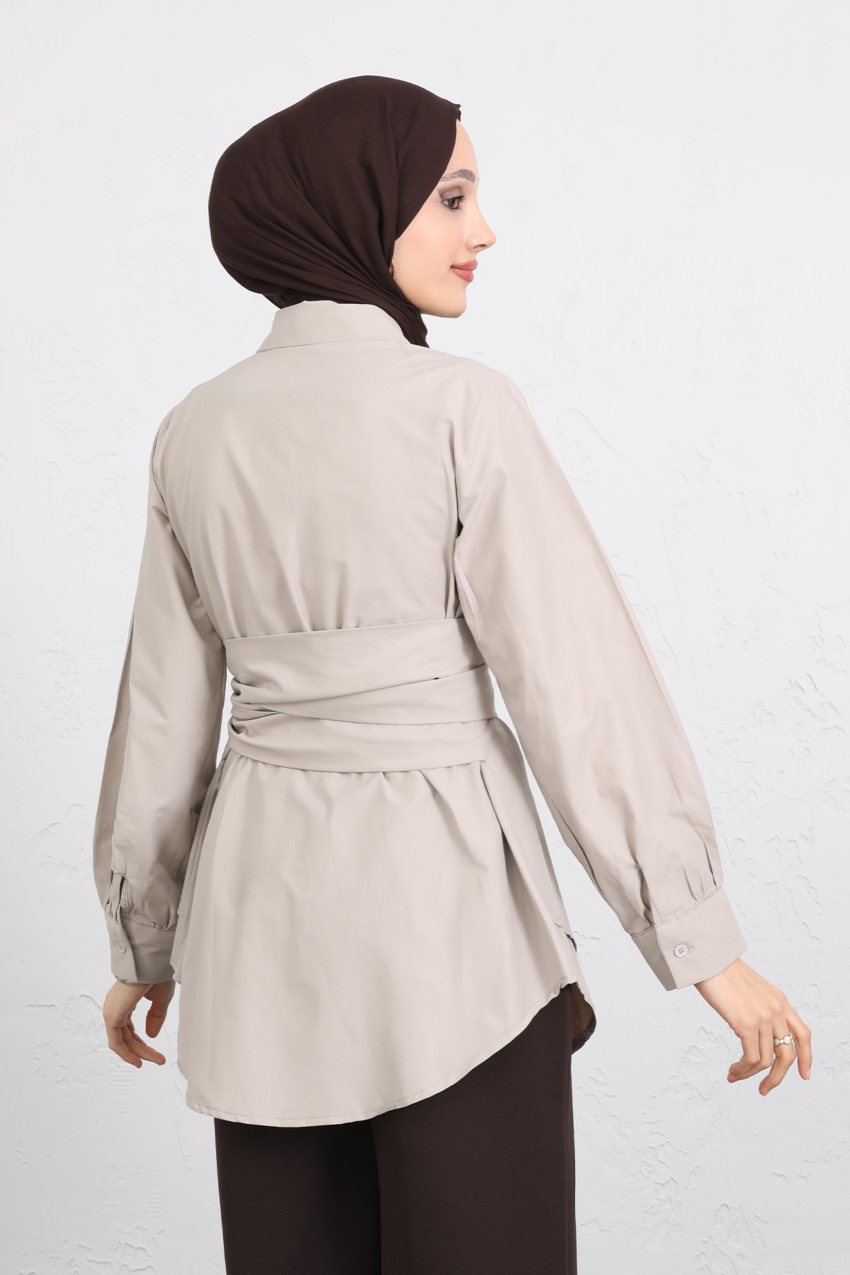 Çapraz Kuşaklı Gömlek Y0105 - TAŞ RENGİ |  